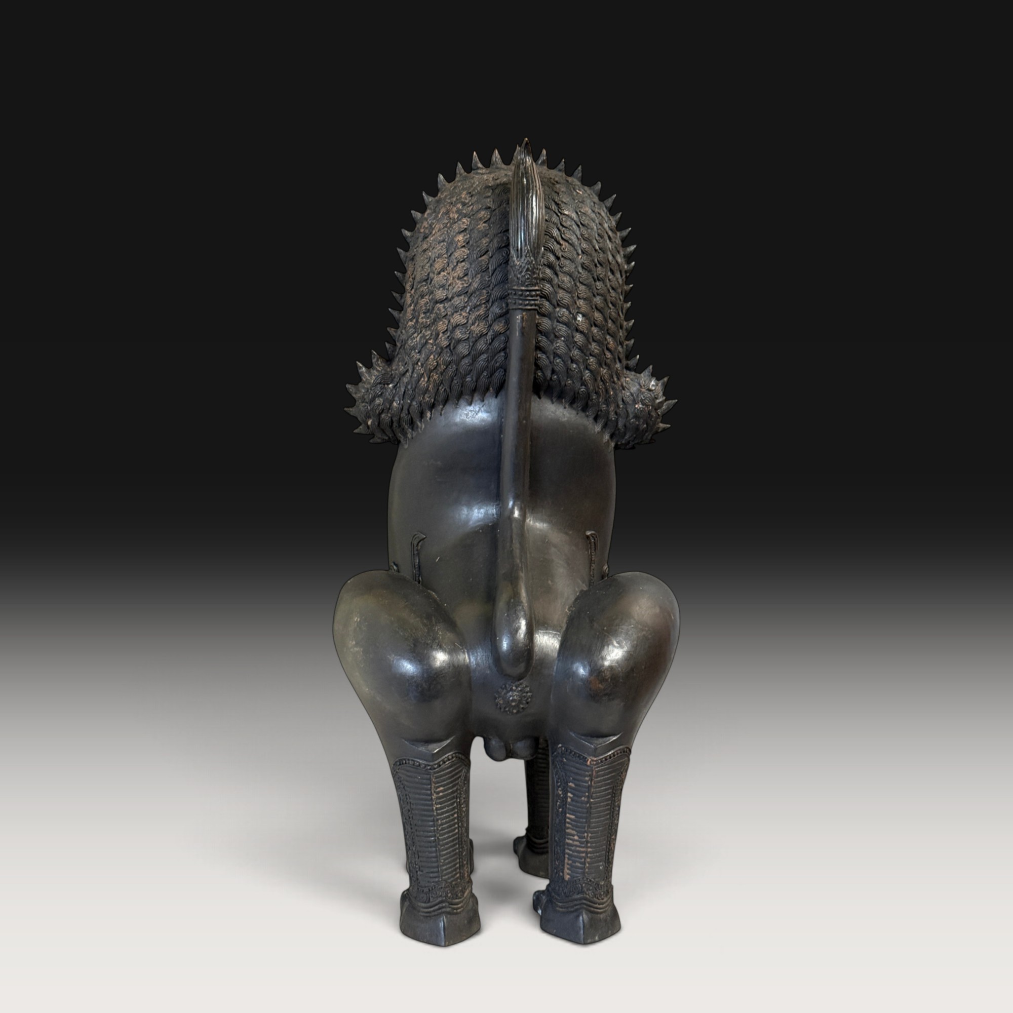 Singha Löwen Paar Bronze – Tempelwächter aus Thailand, ca. 50–70 Jahre, 62 cm