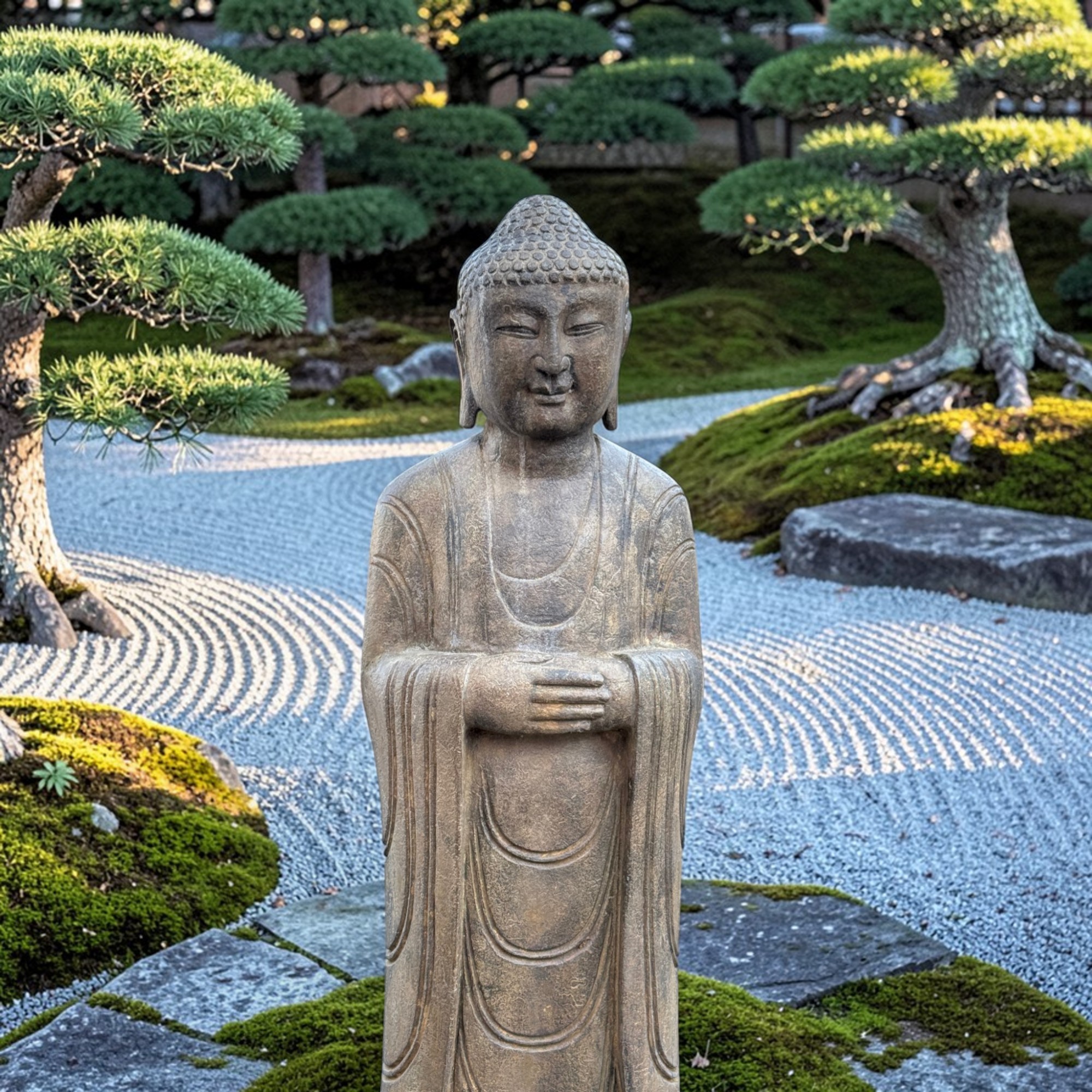 Große Garten Buddha Statue aus Naturstein mit ruhender Handhaltung