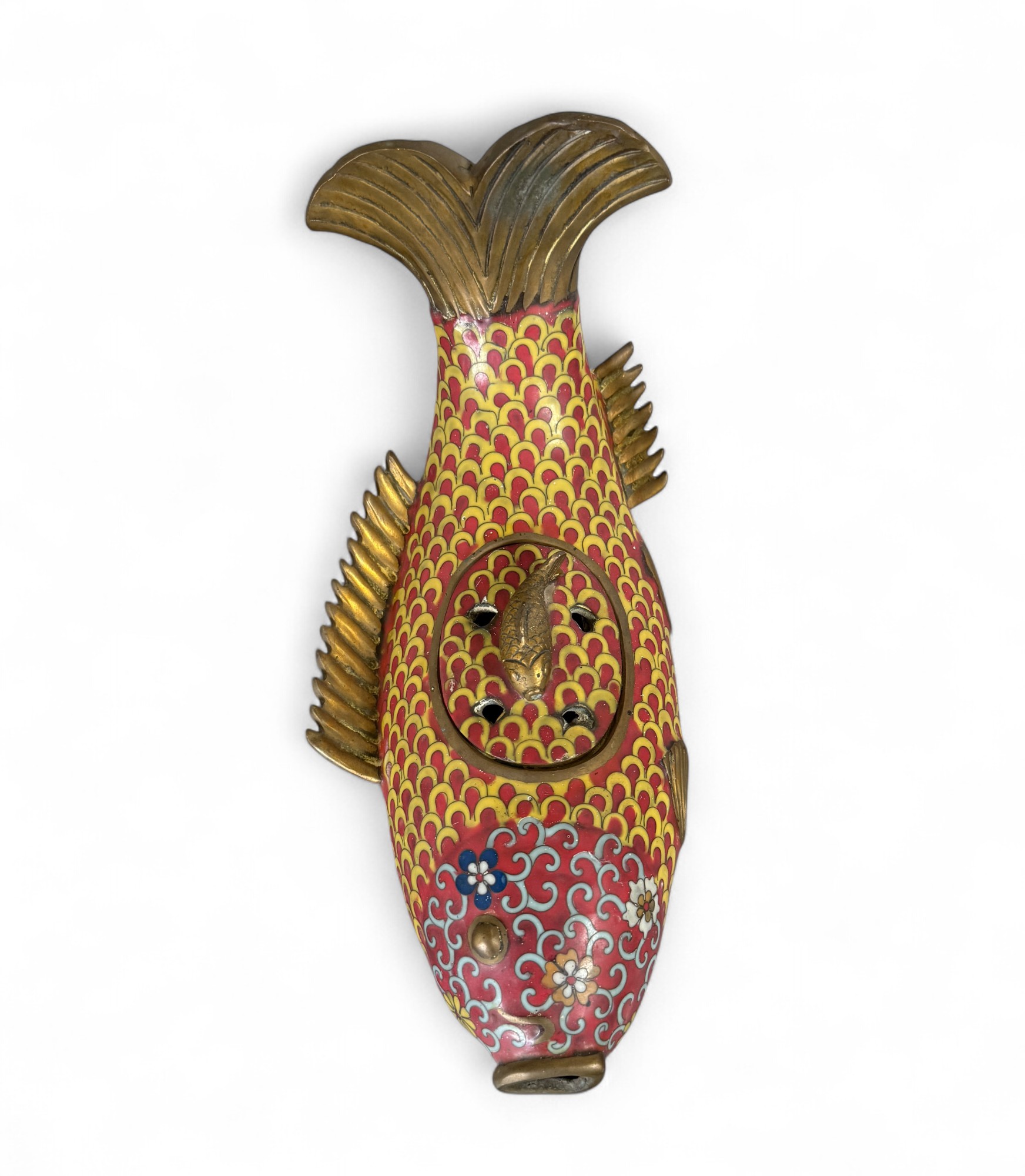 Koi Fisch Bronze Skulptur Cloisonné China mit Deckel – Räuchergefäß