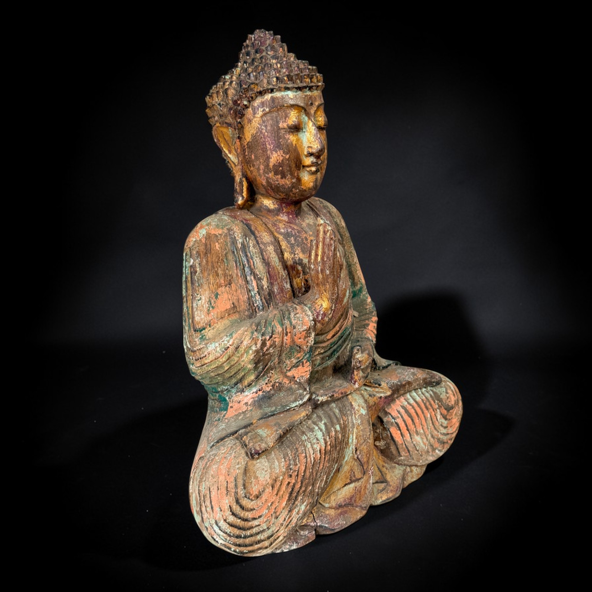 Sitzender Holz Buddha aus Indonesien – Lehrende Geste (Vitarka Mudra) – 52 cm