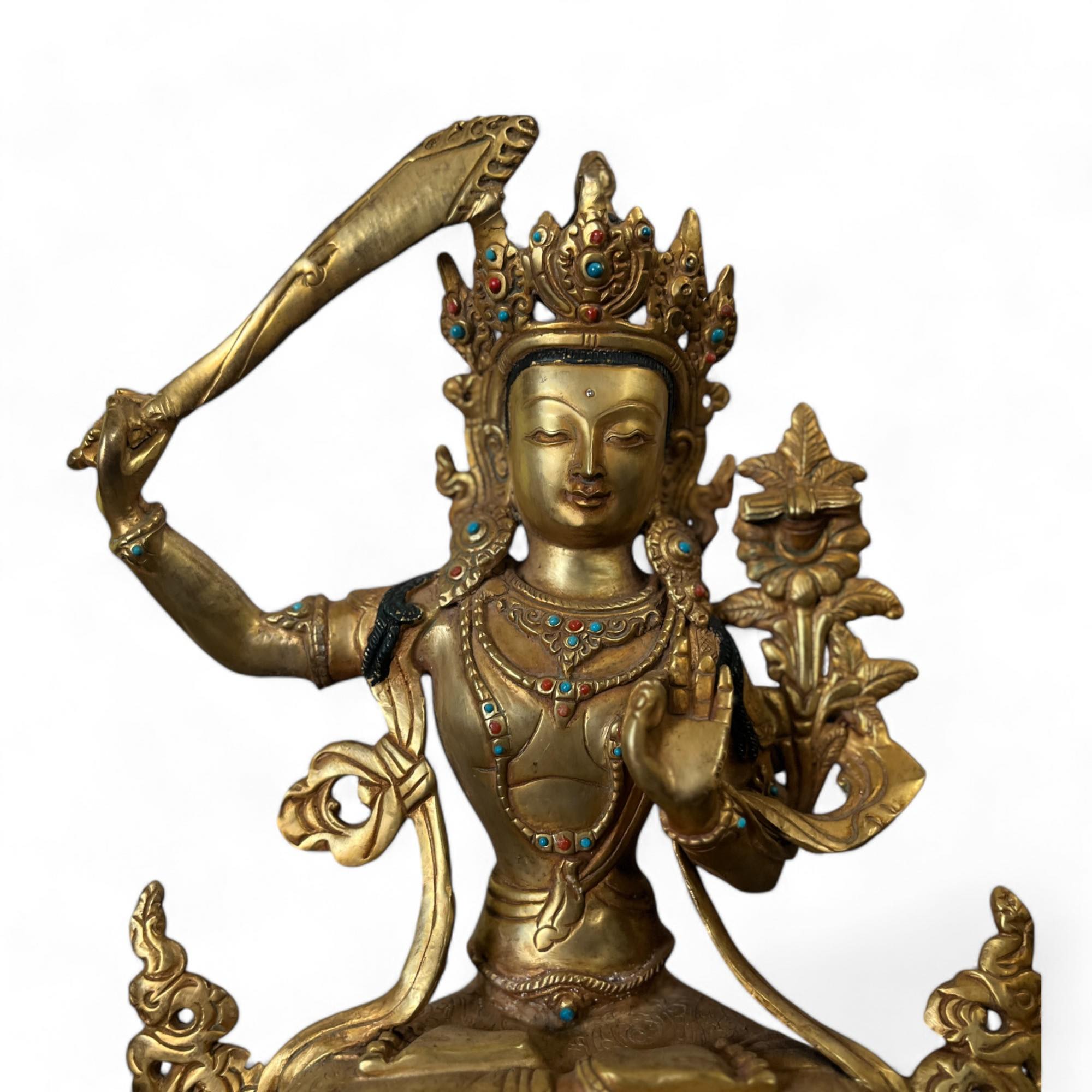 Manjushri Bronze Figur vergoldet Nepal - 31,5cm