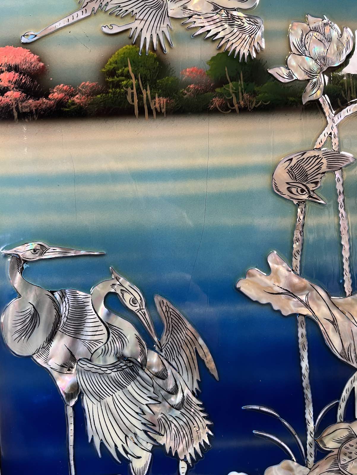 Asiatisches Wandbild Holz Lackbild Perlmutt Wanddeko Asiatisches Wandbild Holz Lackbild Perlmutt Wanddeko