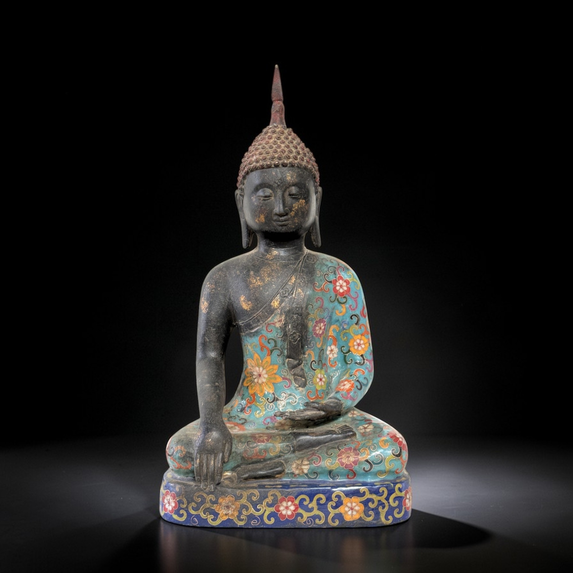 Buddha Figur Bronze Siddharta Gautama Cloisonne Skulptur 40 cm