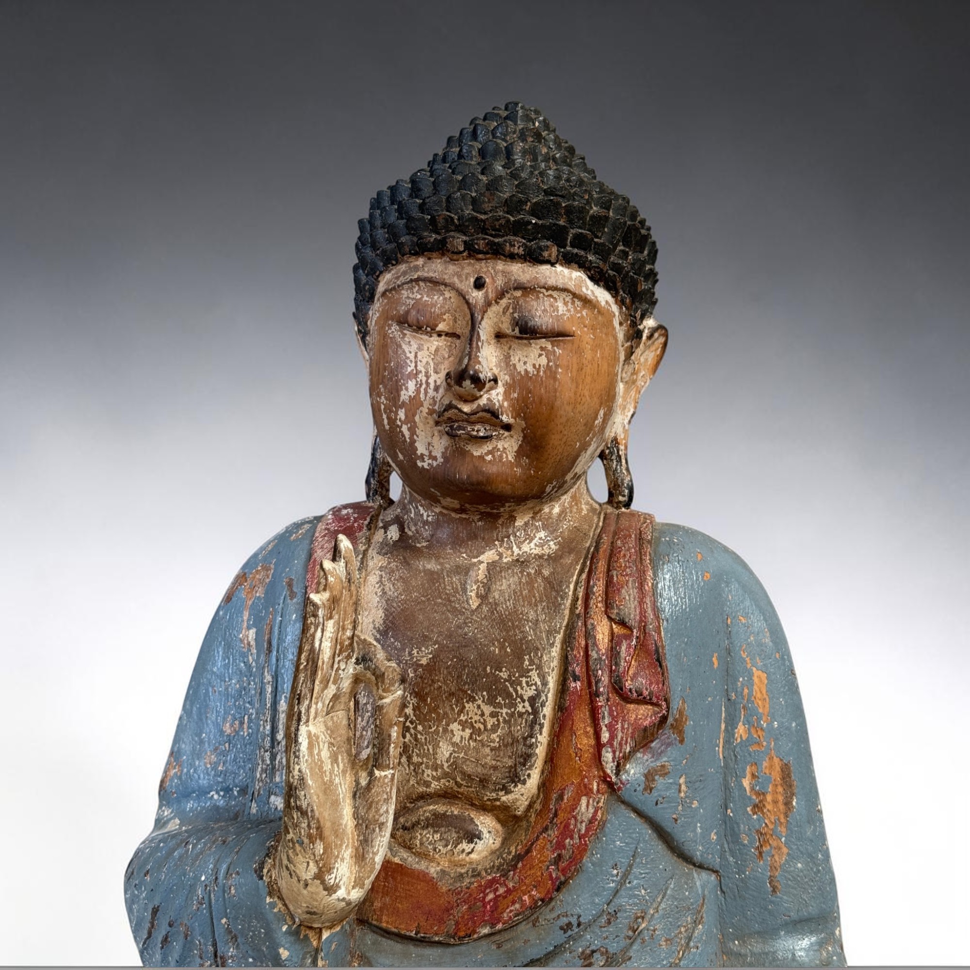 Teaching Buddha Figur 53cm Suar Holz Indonesien massiv 8kg Vintage Look Unikat