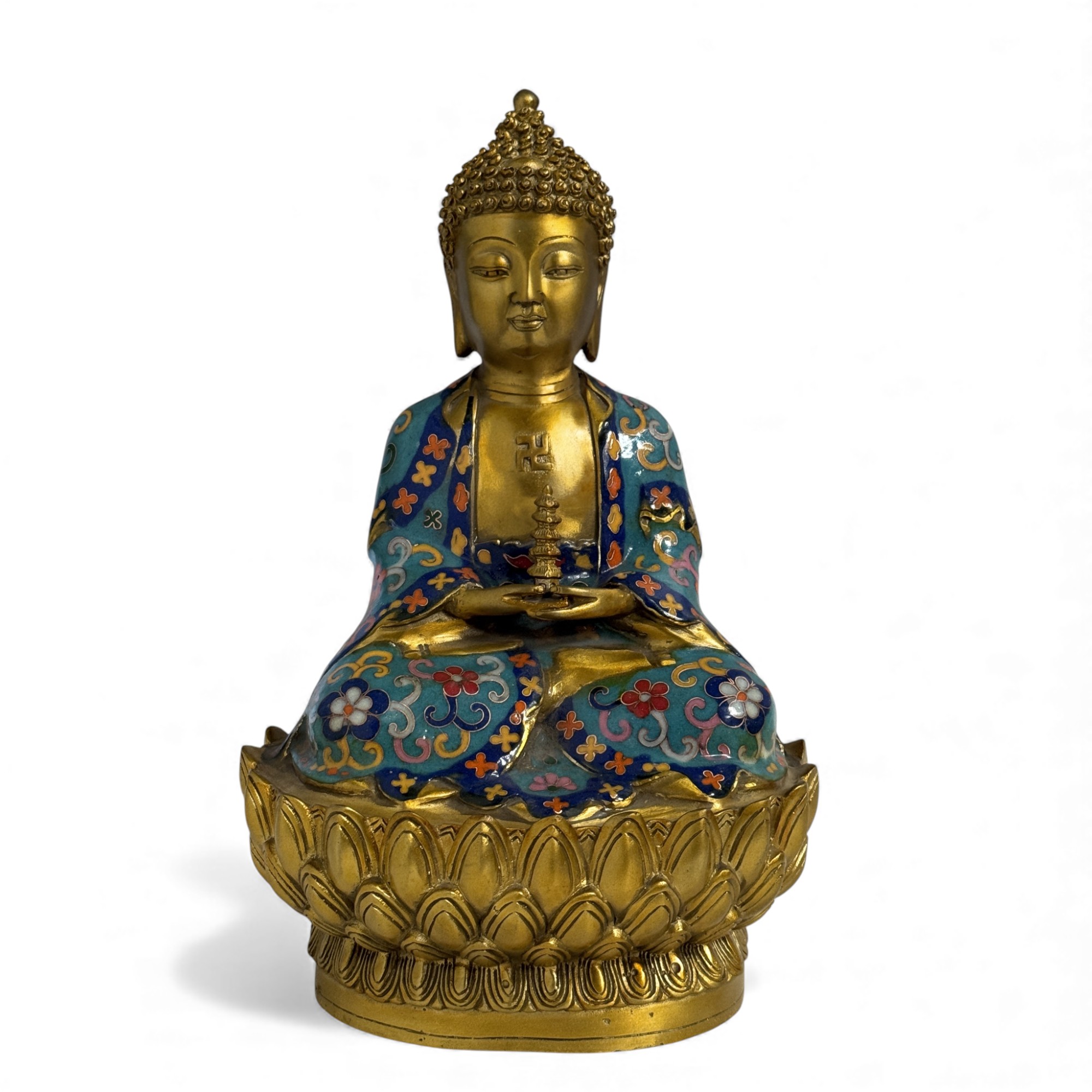 Bronze Buddha Figur mit Stupe - Pagode 28,5 cm