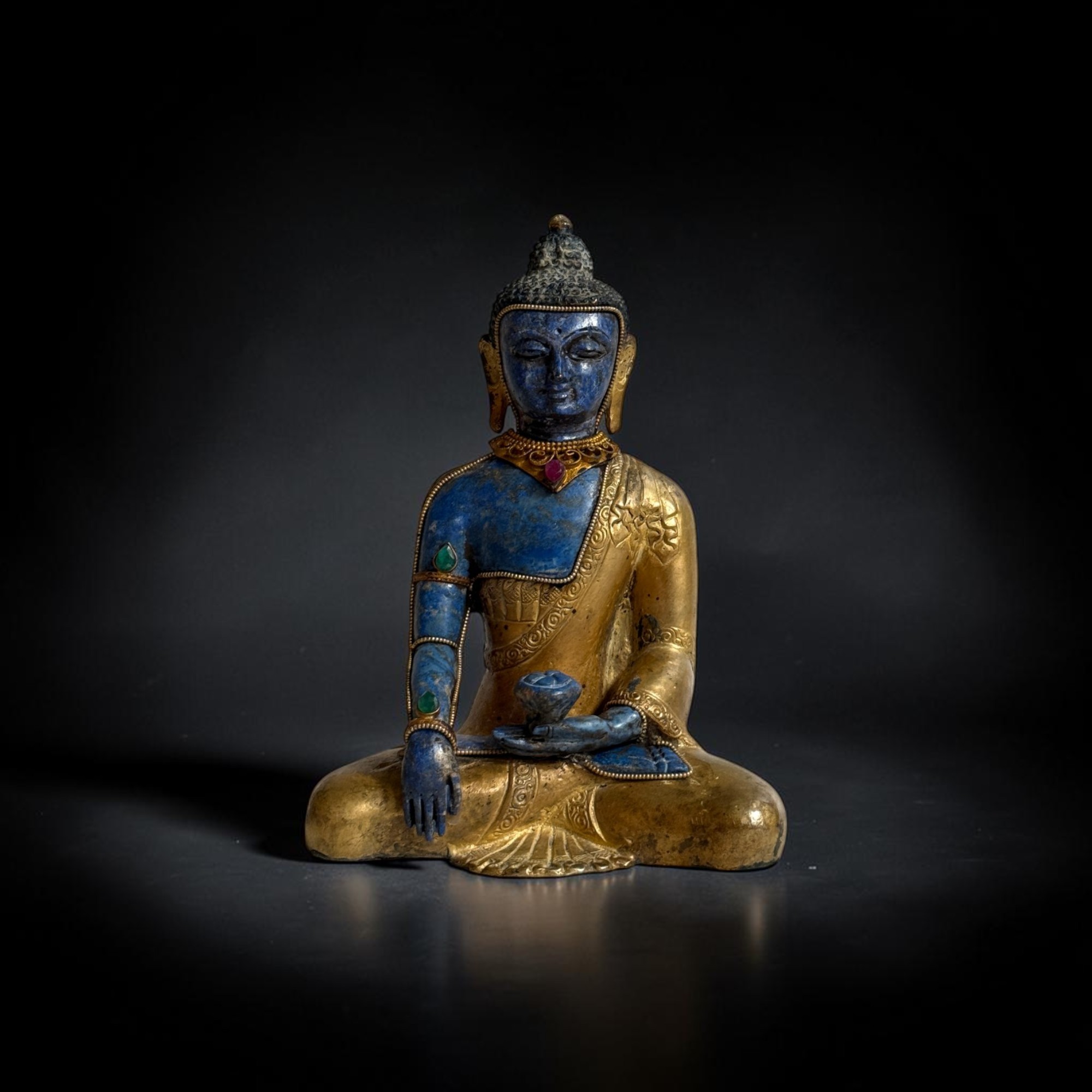 Siddhartha Gautama Buddha Skulptur Bronze Lapis Lazuli Nepal 16,5cm