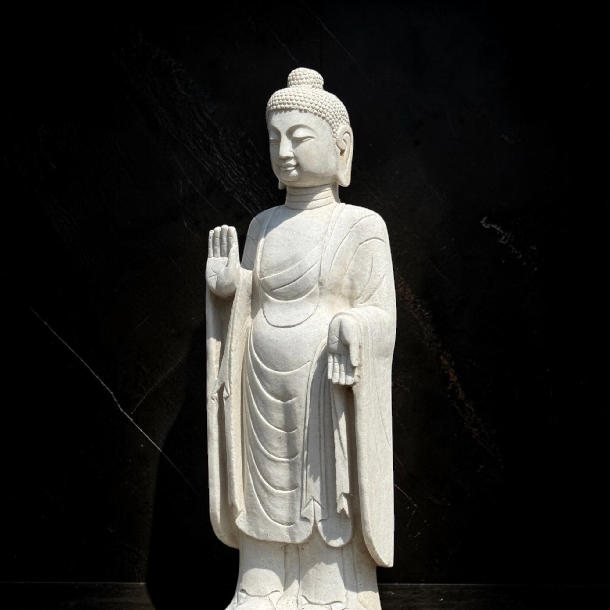 Alte Garten Buddha Statue aus Marmor Stein Schutzgeste 110cm