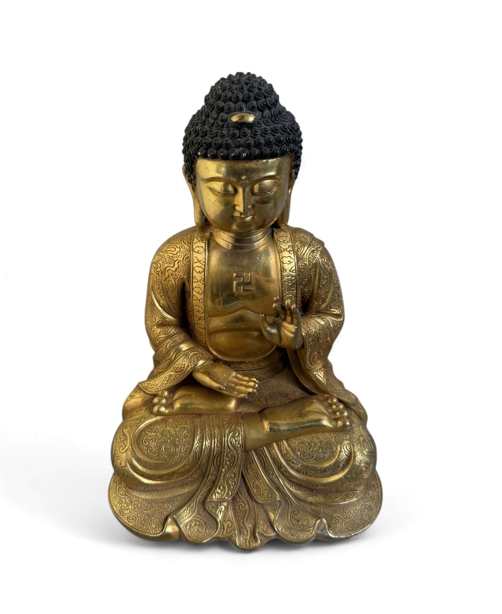 Bronze Buddha Figur – Segnungsgeste – 27,5 cm – Sichuan, China