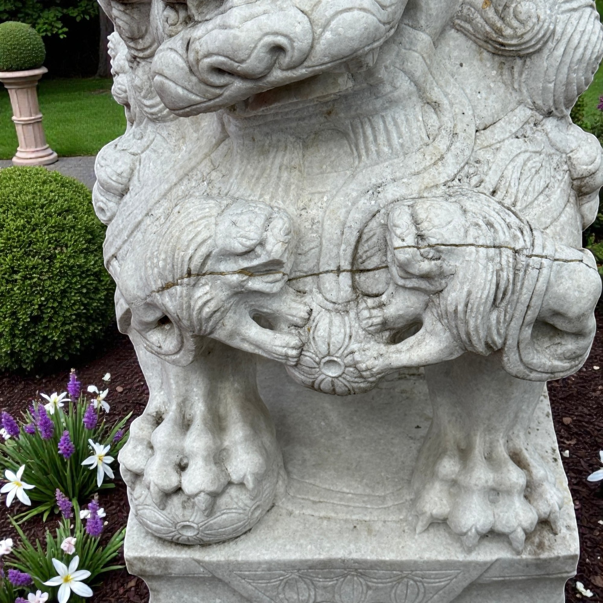 Chinesischer Wächterlöwe Tempellöwe Marmor Skulptur China 110cm