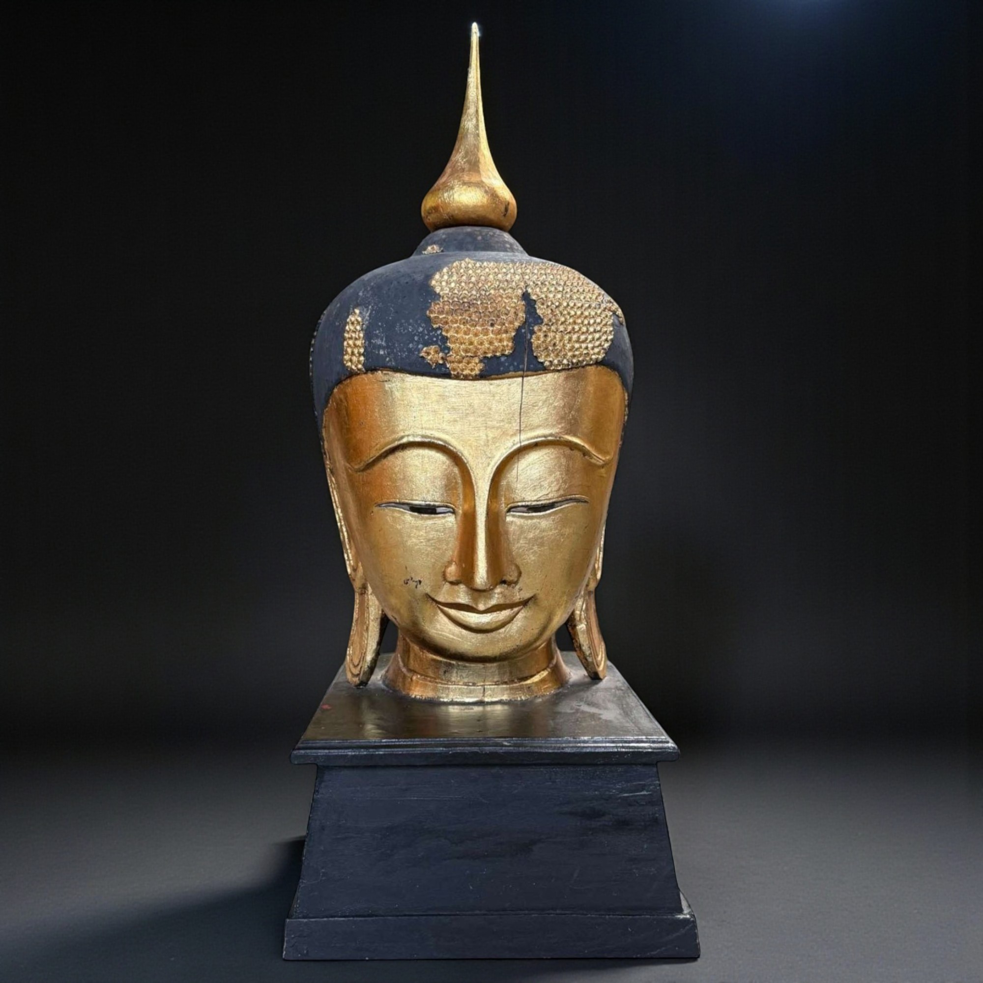 Holz Buddha Kopf Thailand mit Blattvergoldung - 117 cm