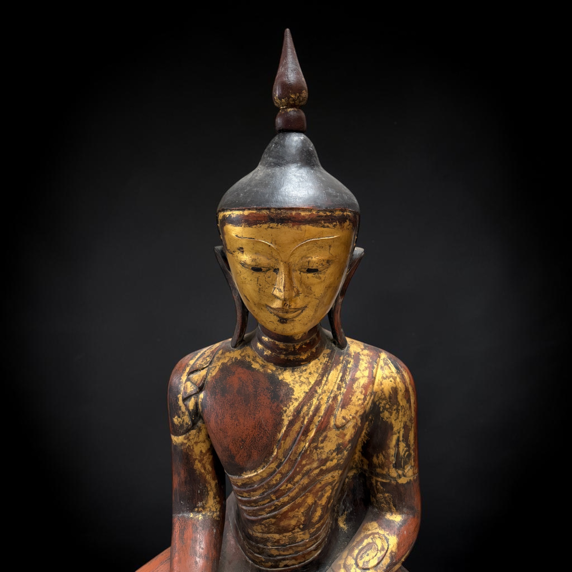Monumentaler Shan Buddha 140cm – Lacquerware Unikat – Sammlerstück alt 18./19. Jh.