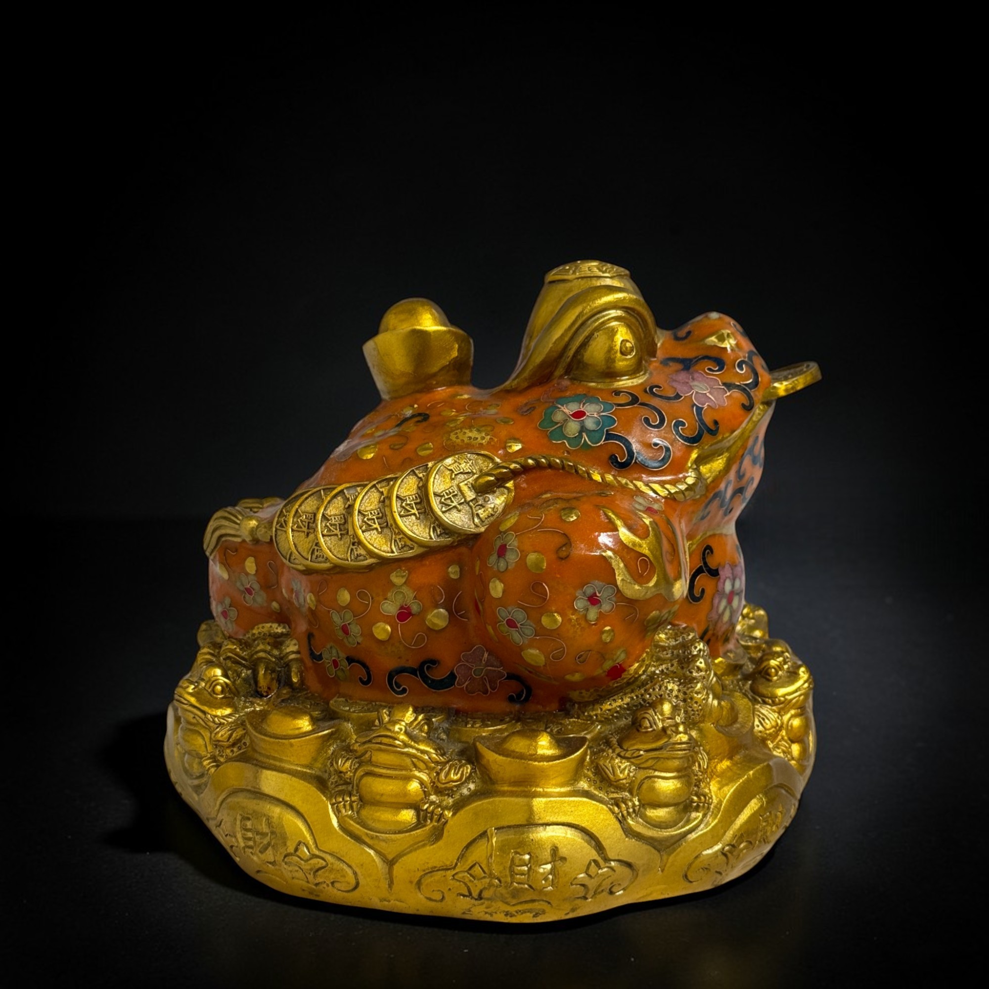 Geldfrosch Geldkröte Bronze Cloisonne chinesische Skulptur