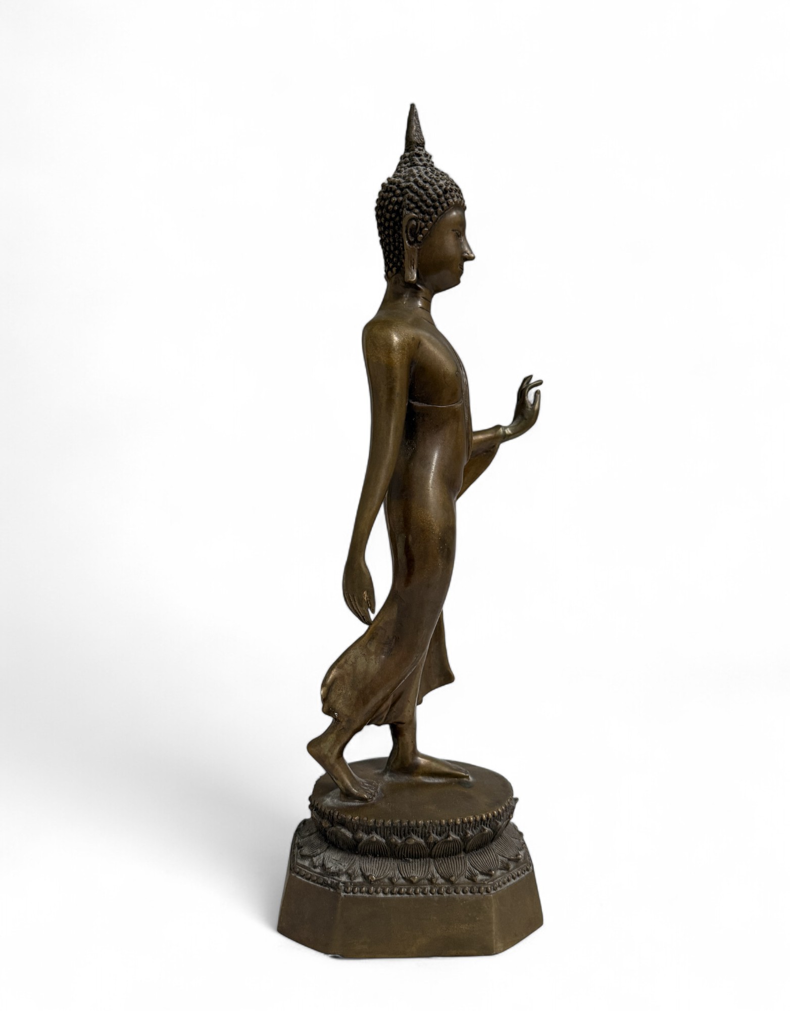 Walking Buddha Figur Bronze aus Thailand 41cm groß