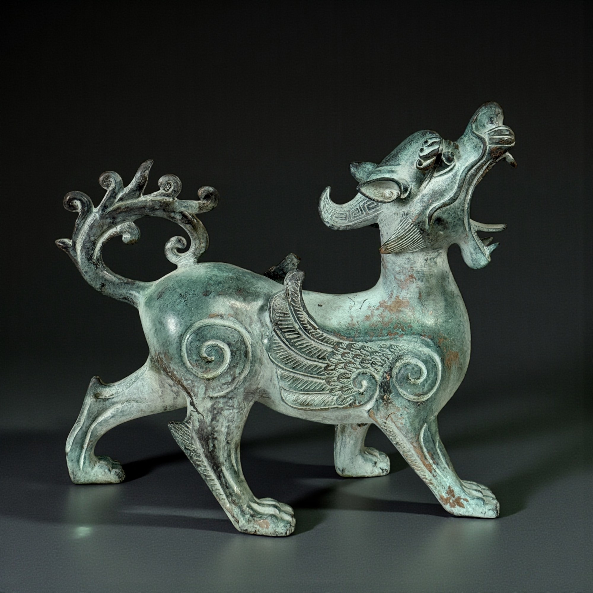 Chinesischer Pixiu Drache Bronze Skulptur 31 cm lang