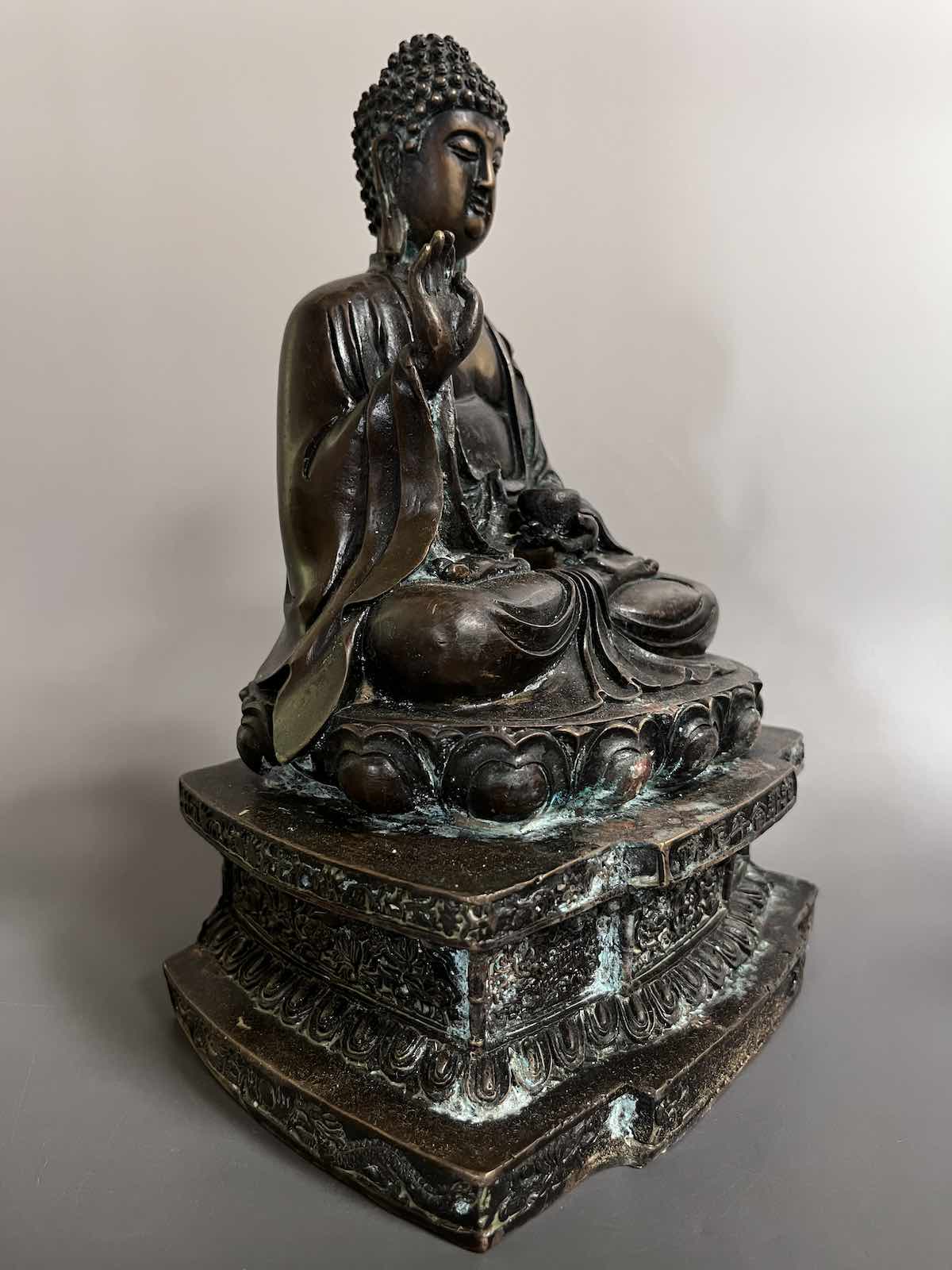 Buddha Figur Bronze Skulptur Schutzgeste 27cm