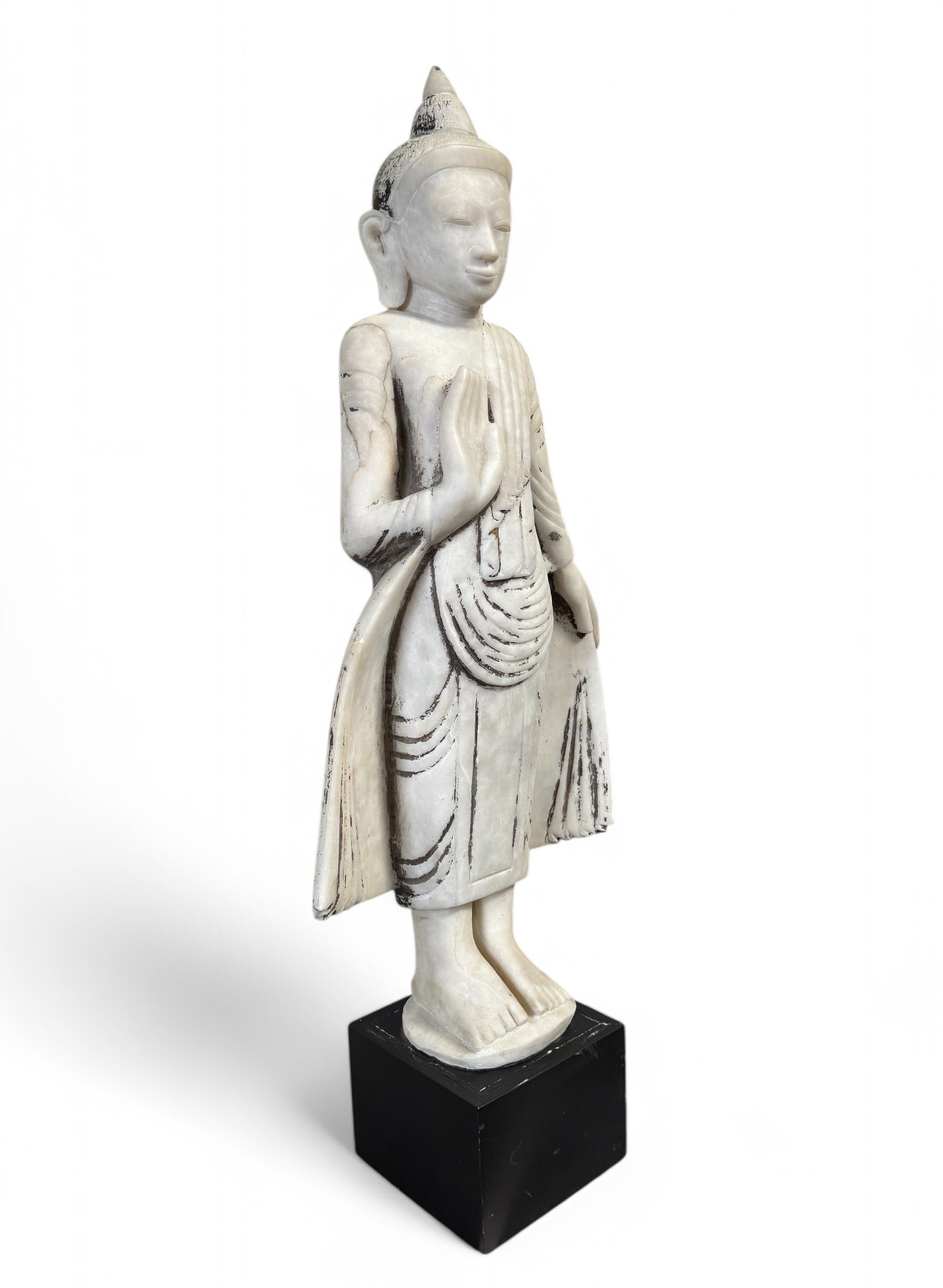 Alte Burma Buddha Statue aus Marmor Stein 108 cm groß