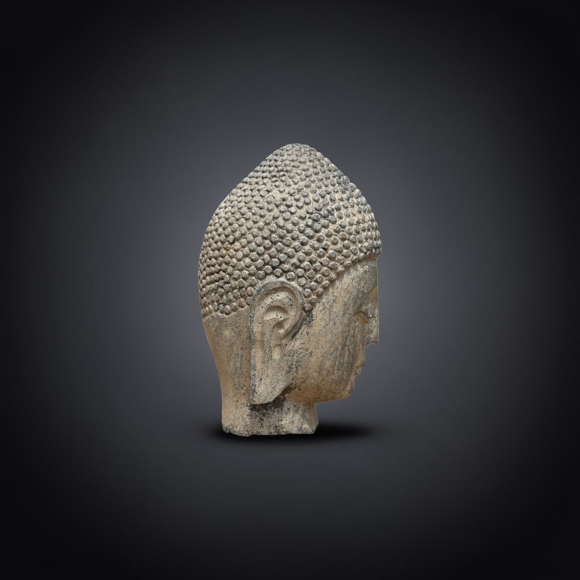 Alter Naturstein Buddha Kopf Skulptur 31cm groß aus China