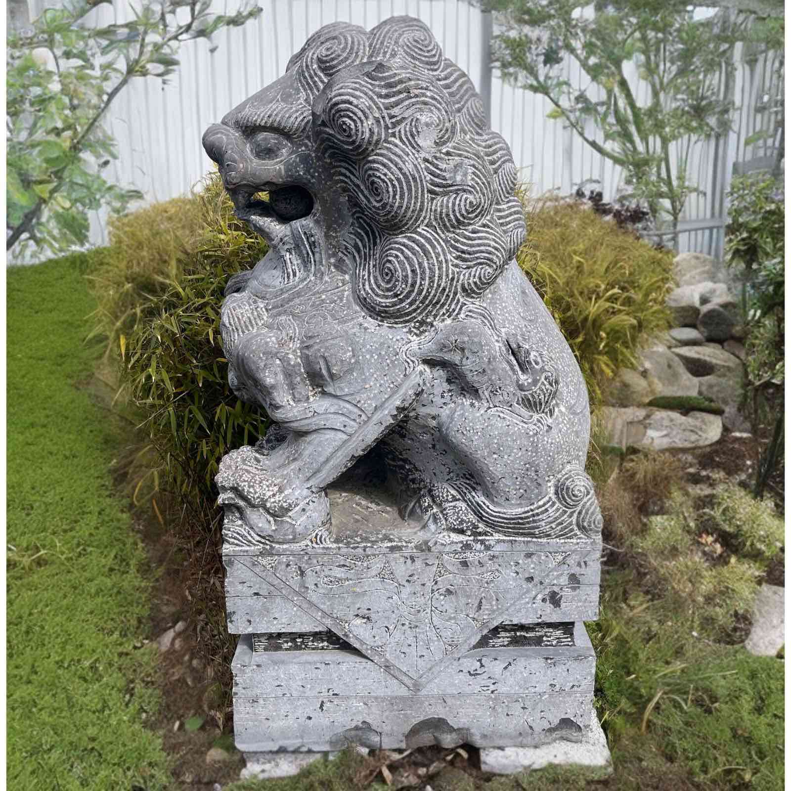 Chinesischer Wächterlöwe Tempellöwe Naturstein Skulptur China 110cm