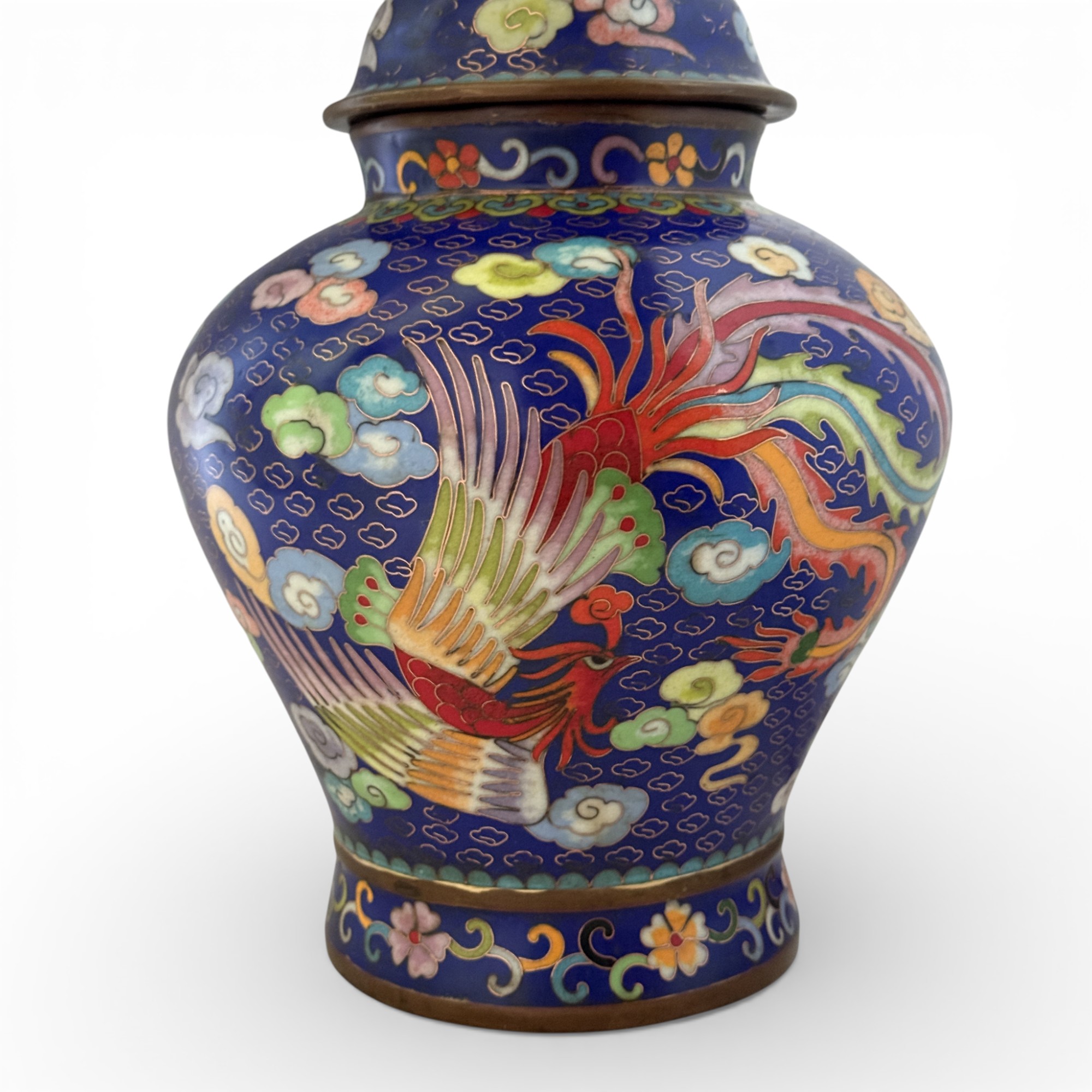 Chinesische Cloisonné Vase Bronze Drache & Phönix