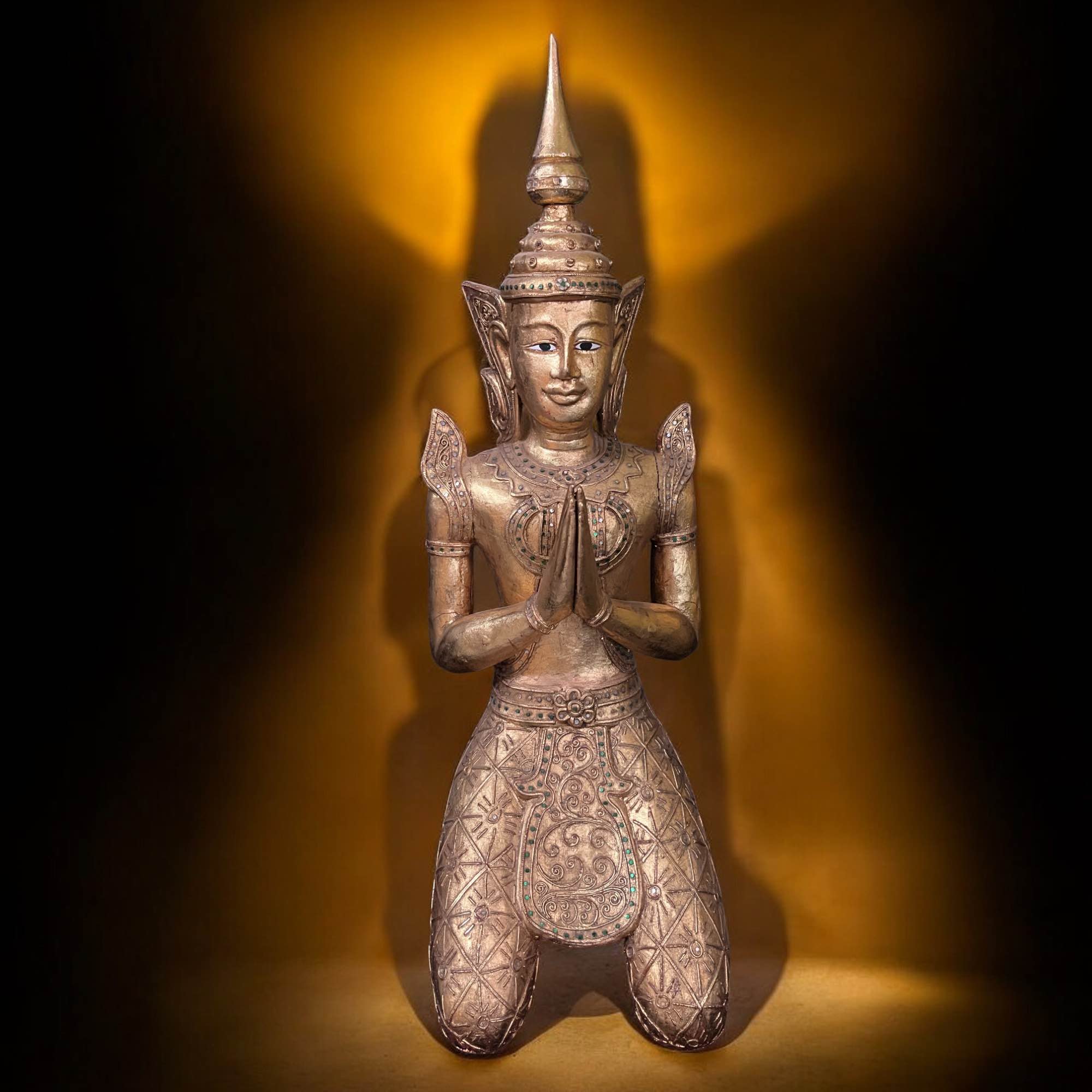 Thailändischer Tempelwächter Teppanom Holz Skulptur 94 cm