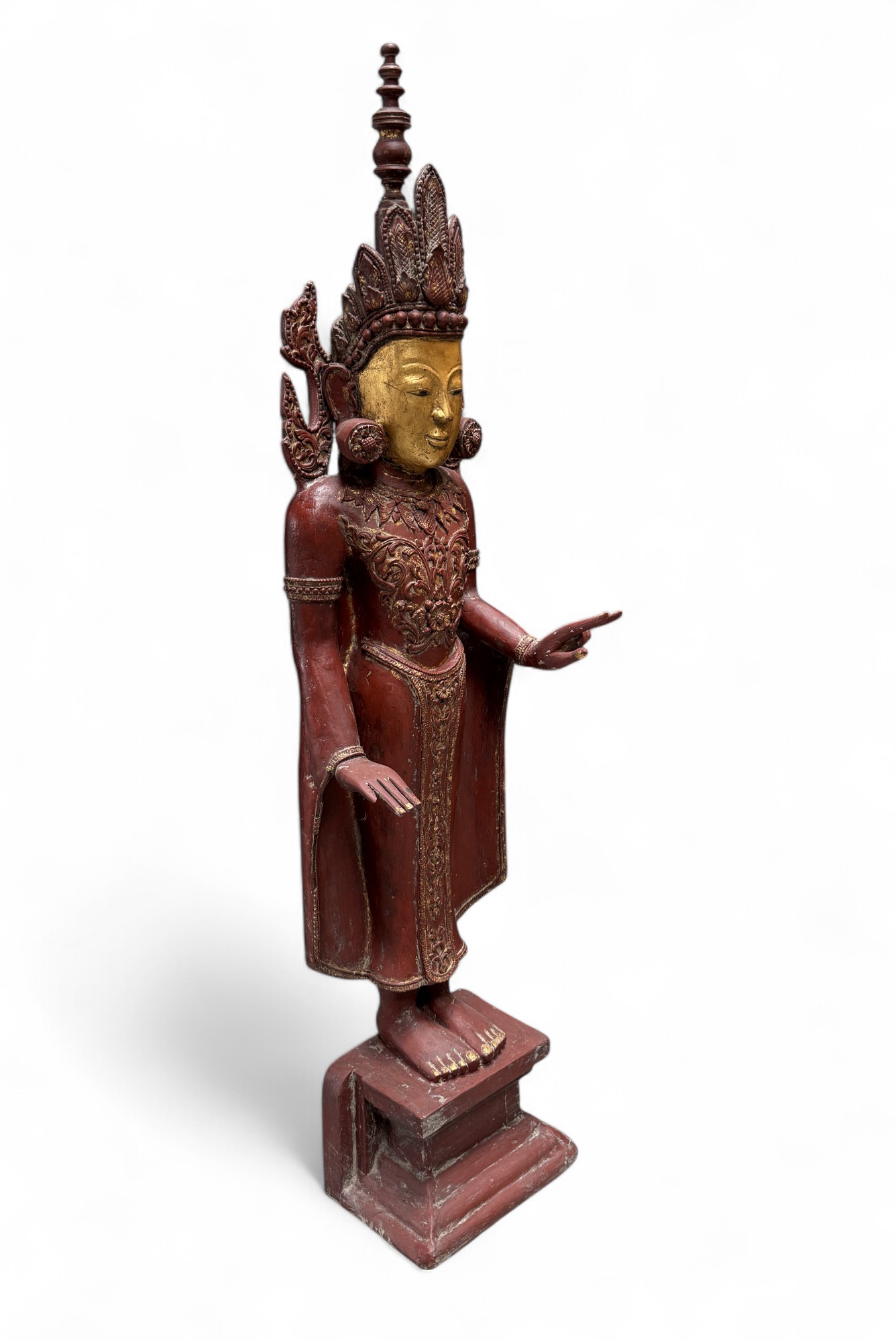Jambupati Buddha Statue Birma Teak Holz Skulptur Karana Mudra