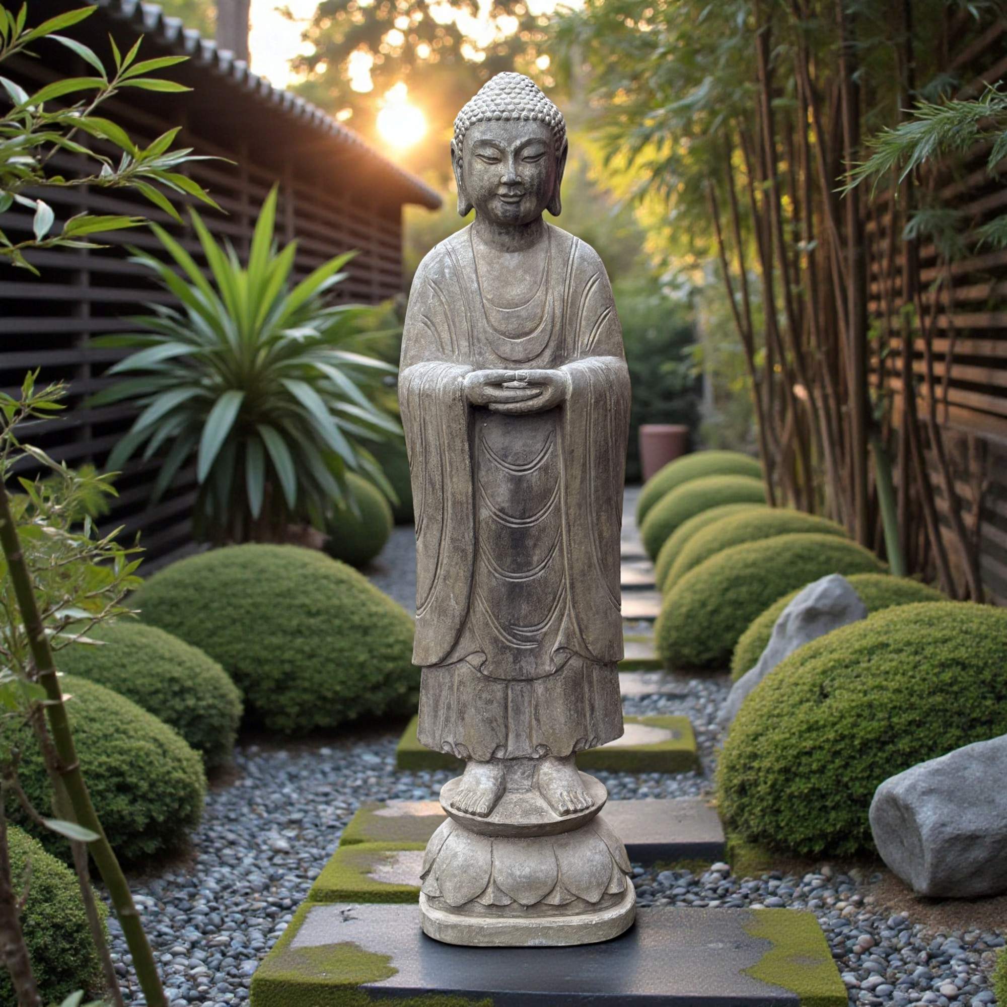 Meditierender Garten Buddha aus Naturstein - 121 cm groß - Amitabha