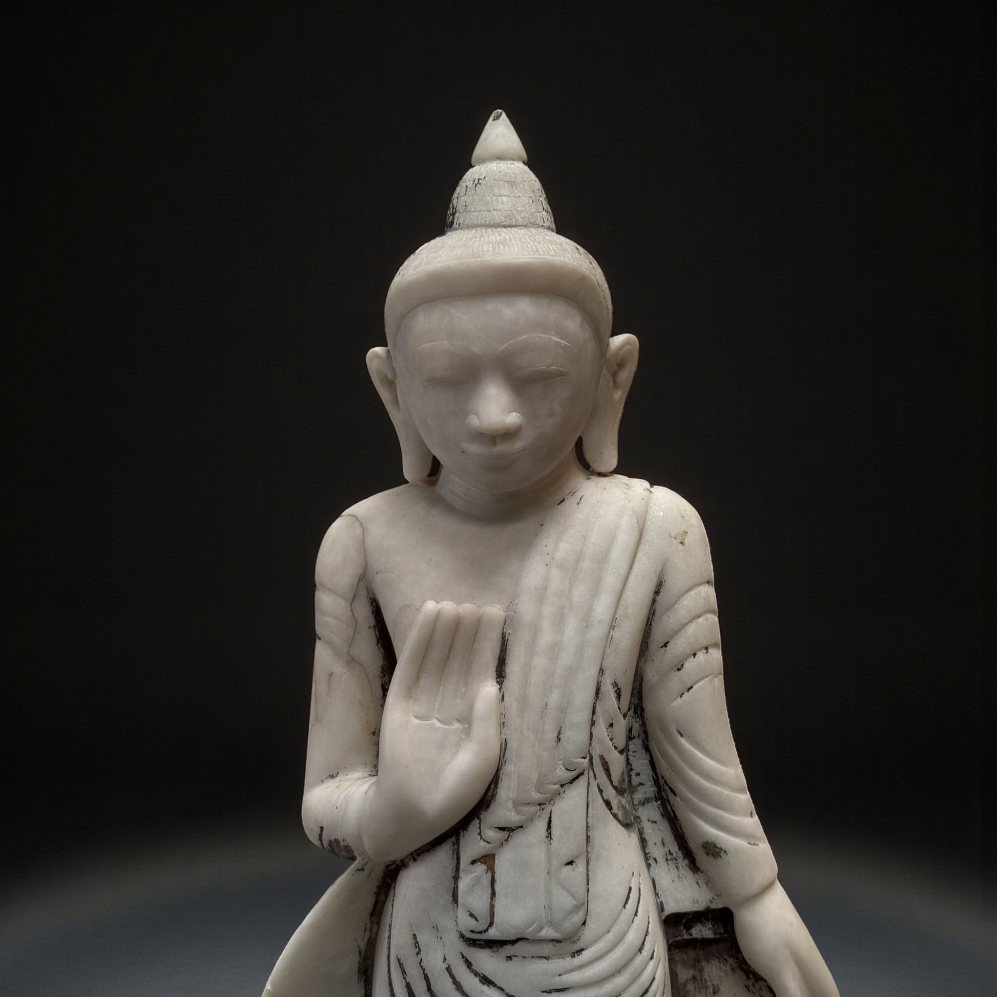 Alte Burma Buddha Statue aus Marmor Stein 108 cm groß