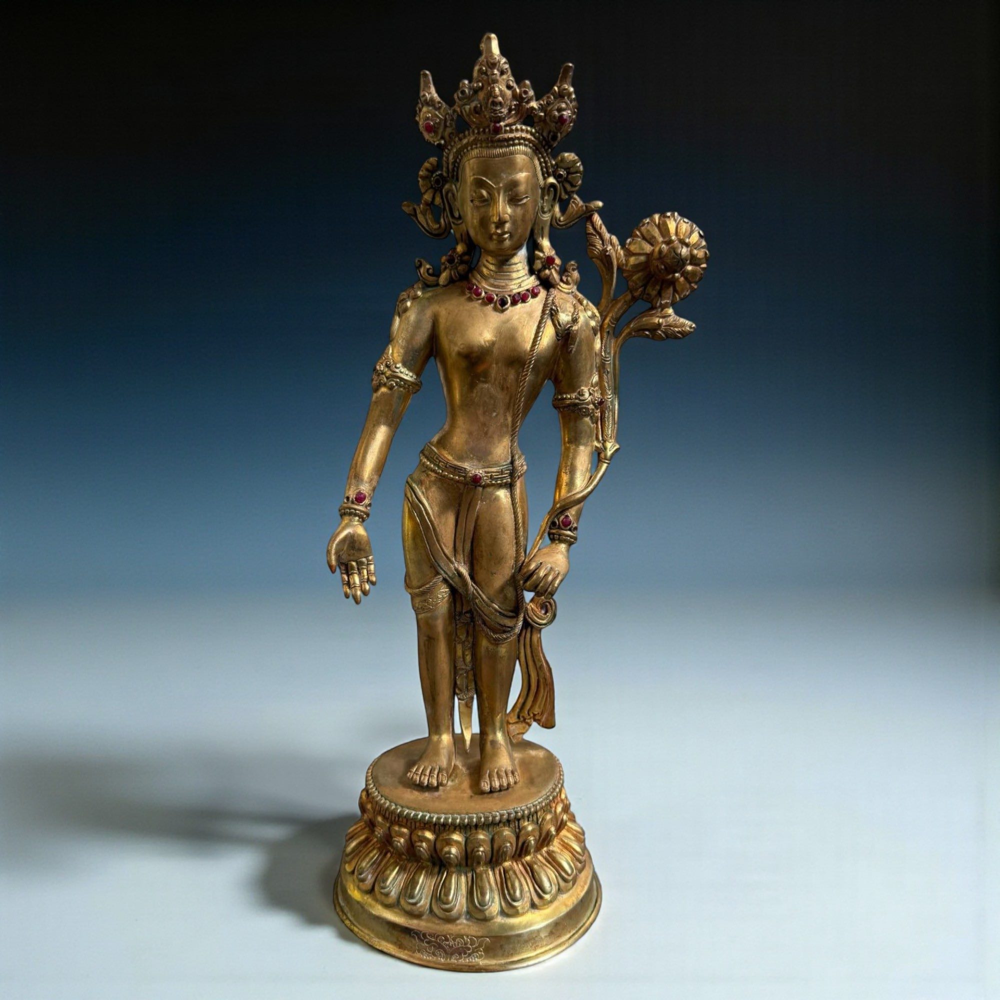 Padmapani Bronze Statue Nepal Skulptur vergoldet 37 cm groß