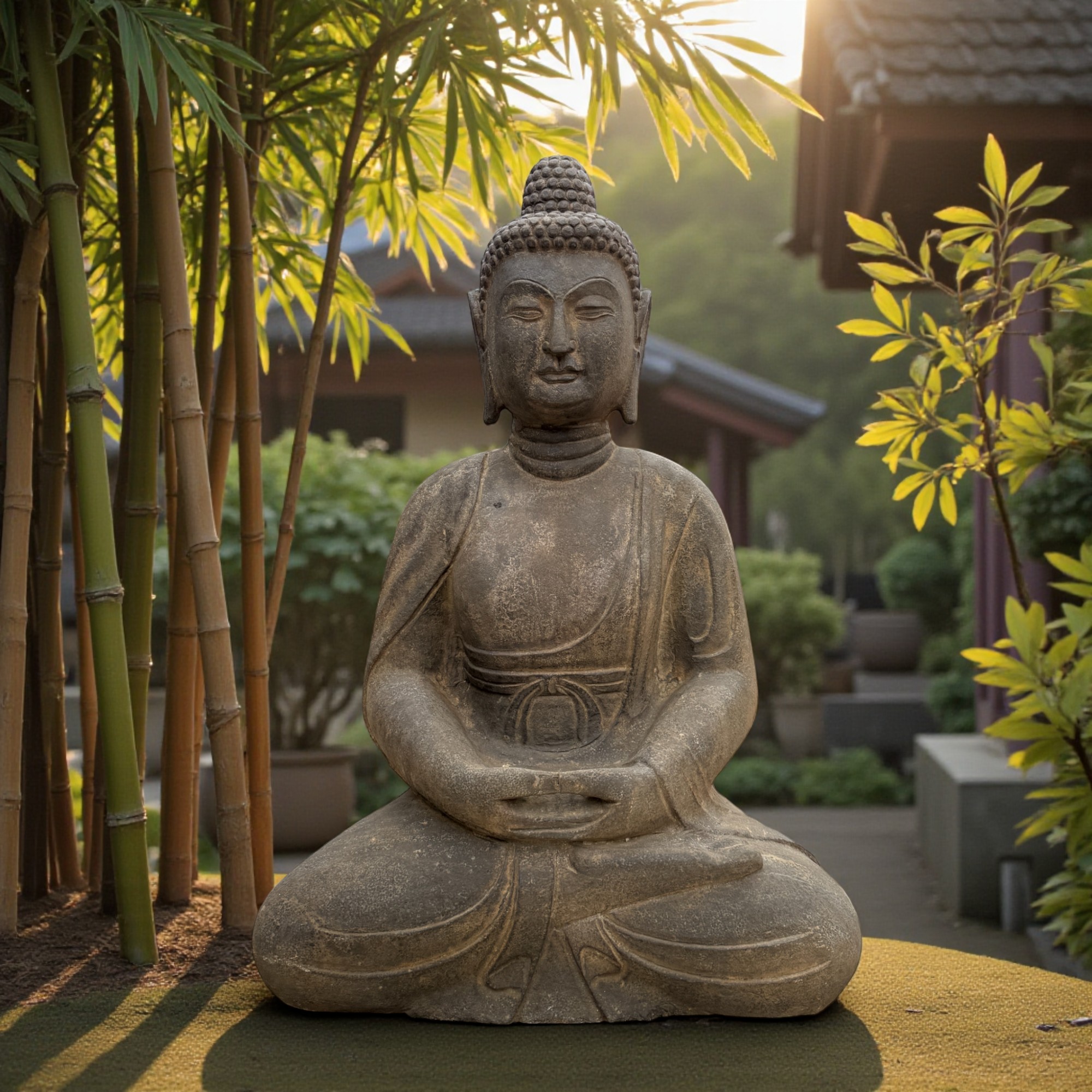 Stein Buddha Figur Garten Statue Naturstein - meditierend