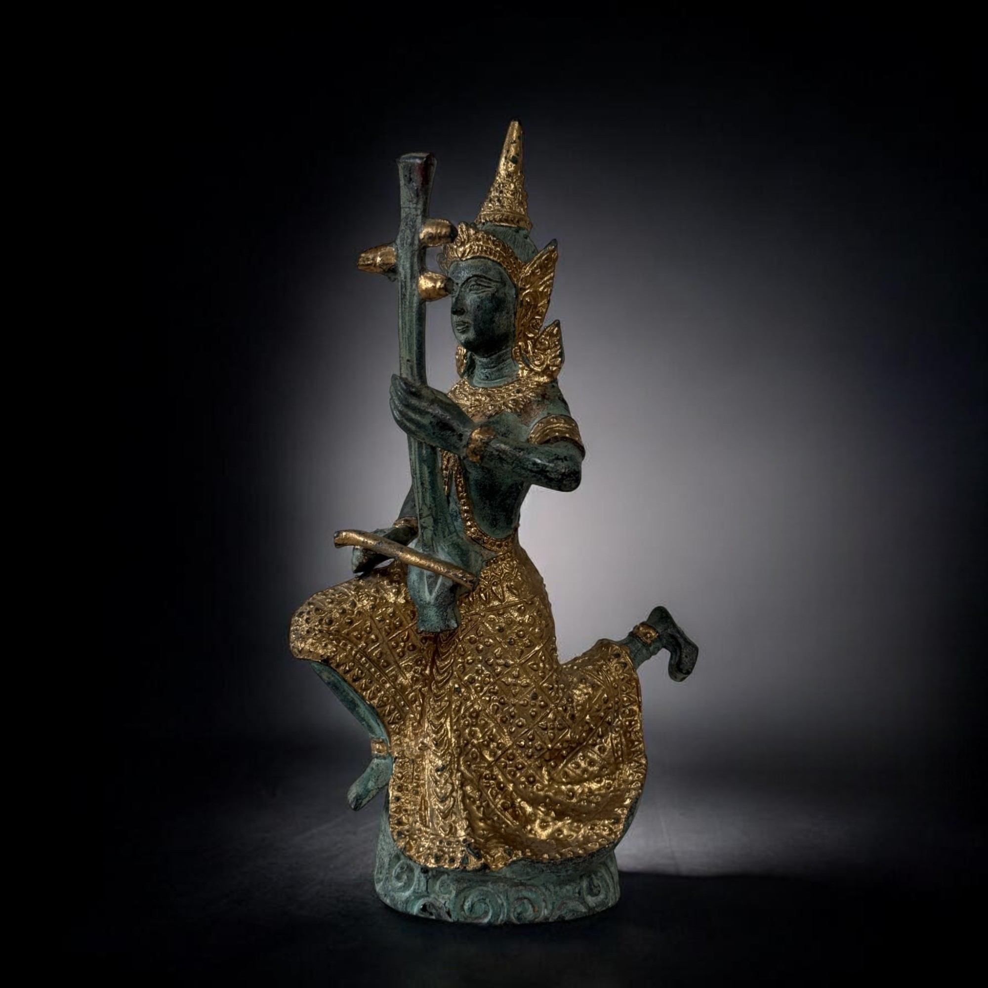 Thailändischer Tempelmusiker Bronze Figur 19 cm groß