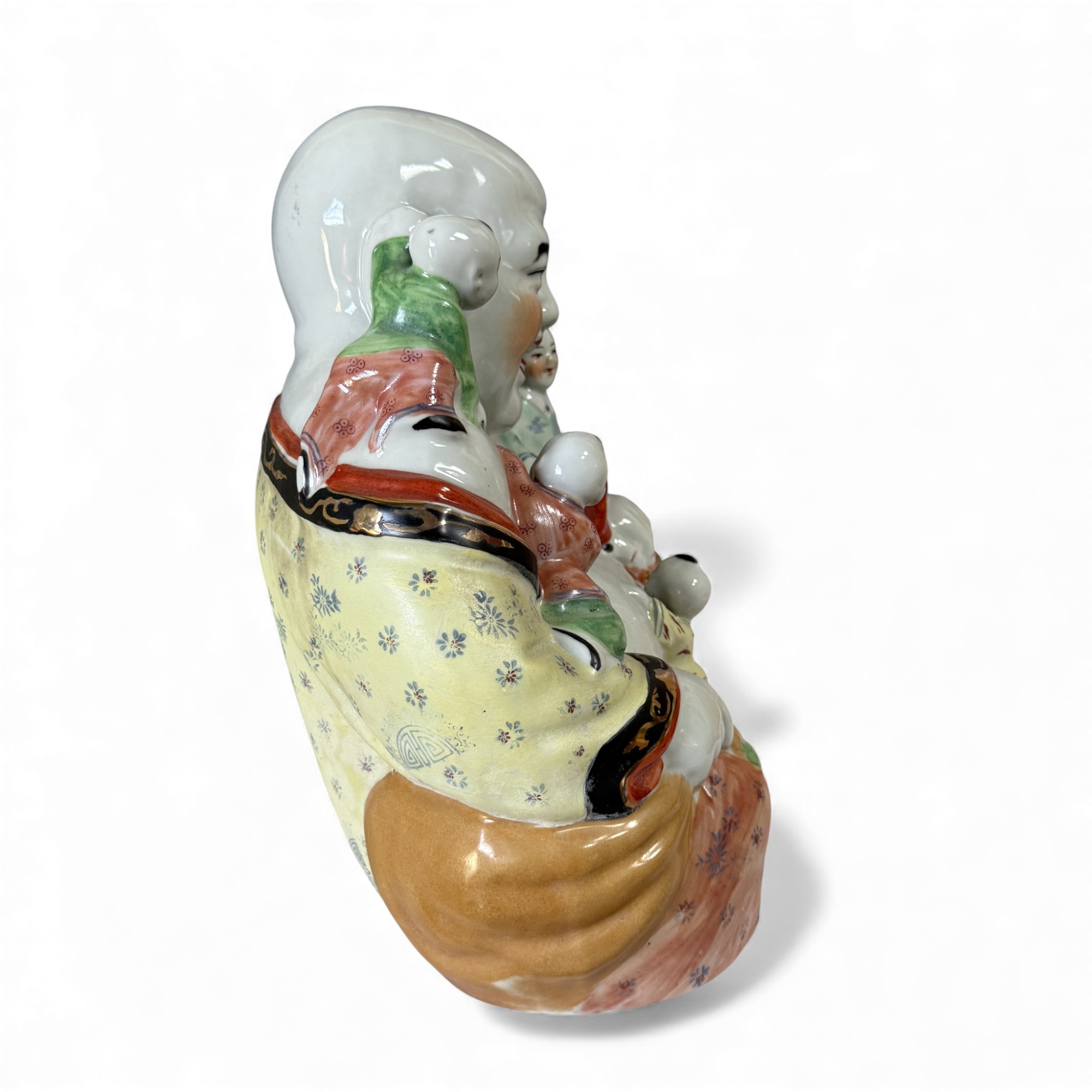 Happy Buddha mit Kindern - Porzellan Skultpur China