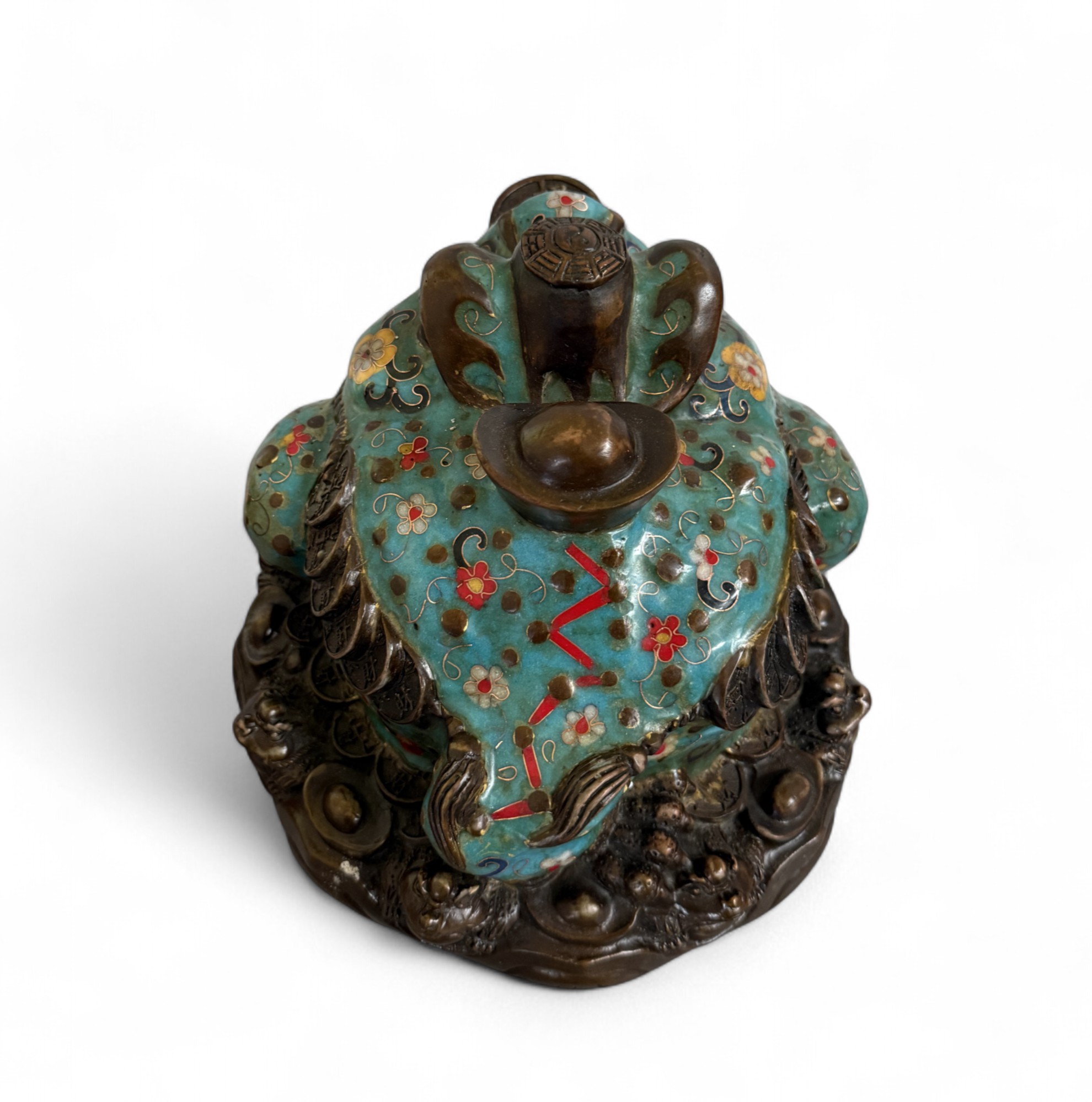 Geldfrosch Geldkröte Bronze Cloisonne chinesische Skulptur