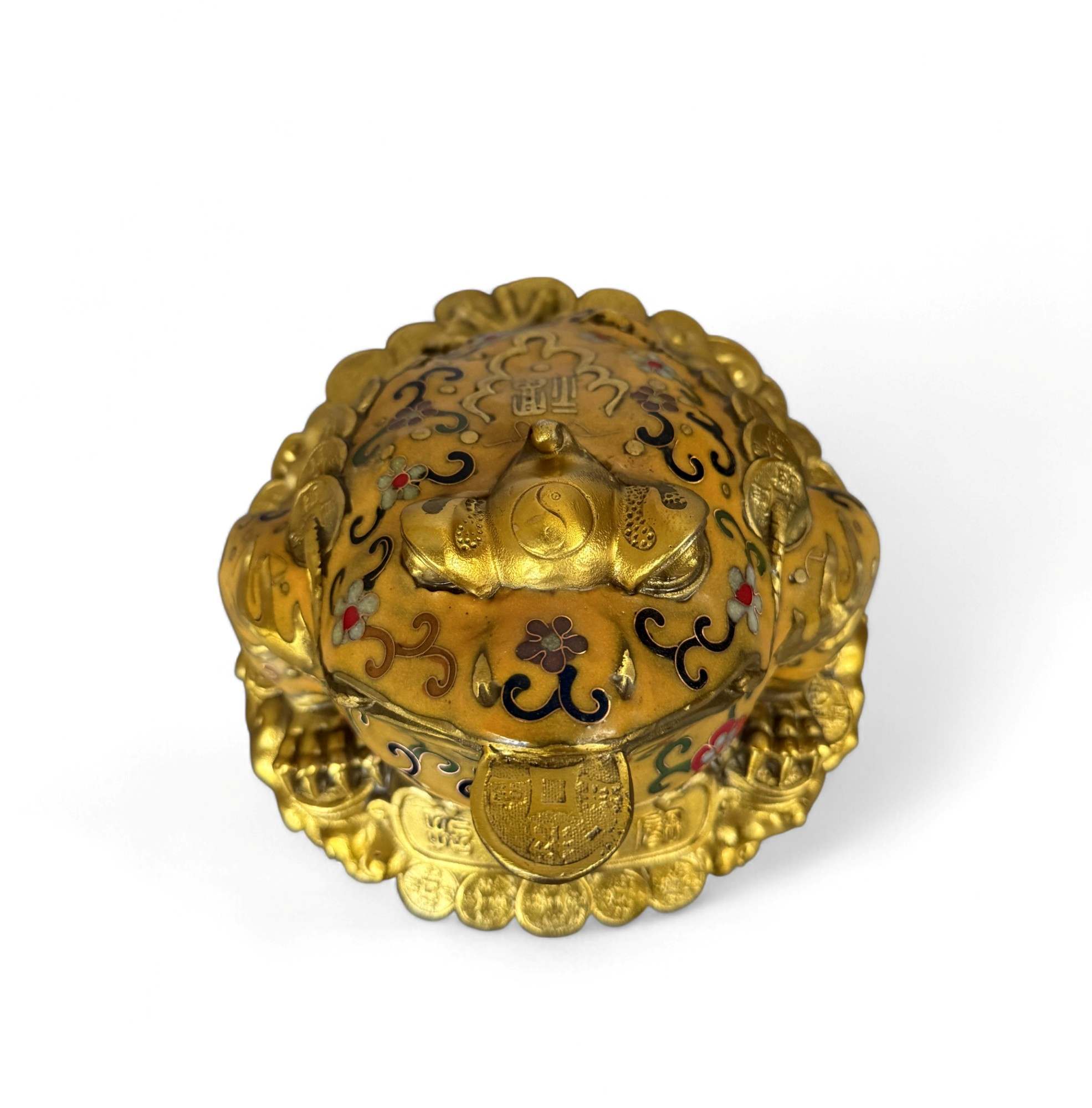 Geldfrosch Geldkröte Bronze Cloisonne chinesische Skulptur