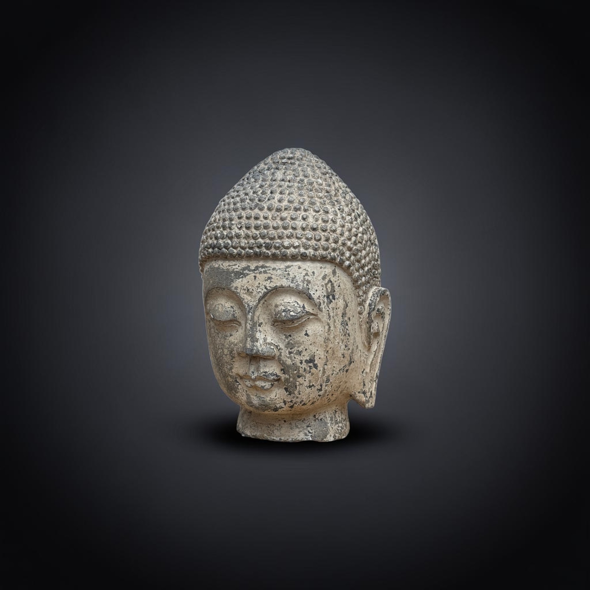 Alter Naturstein Buddha Kopf Skulptur 31cm groß aus China