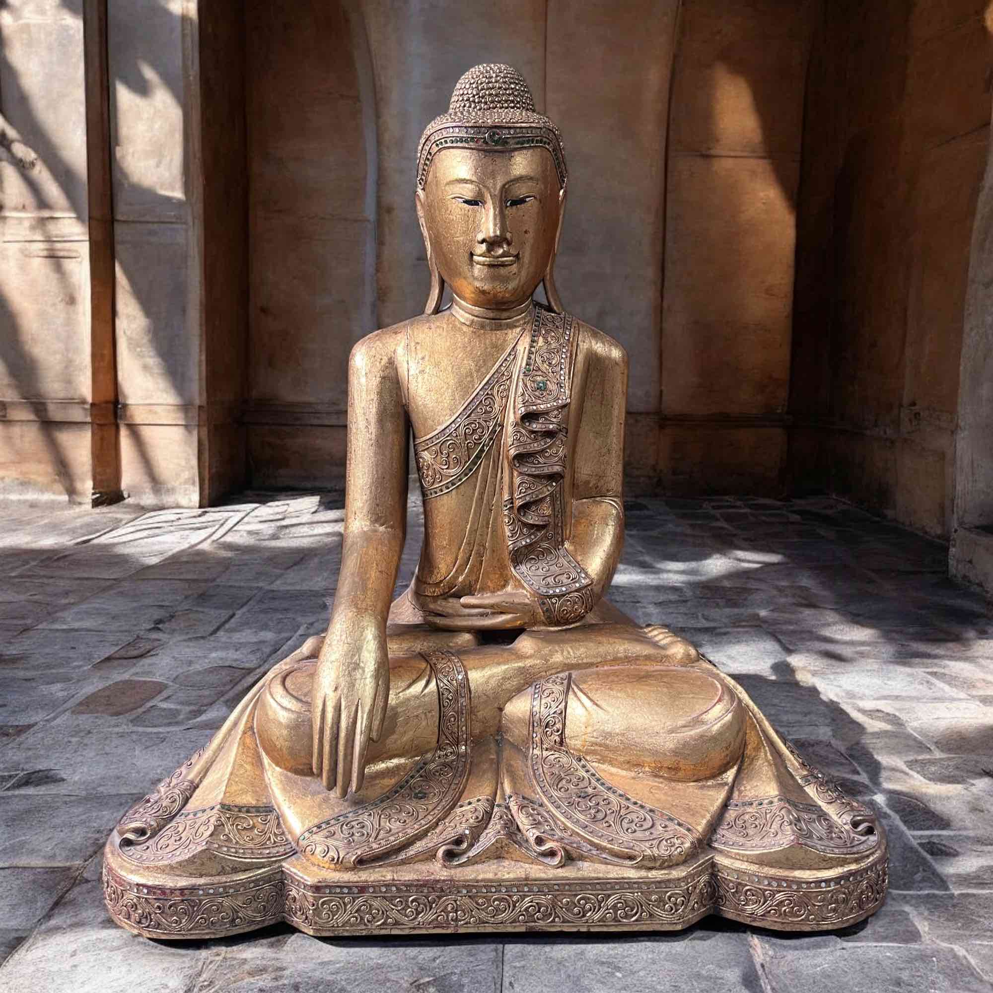 Holz Buddha Statue Thailand blattvergoldet 90cm groß