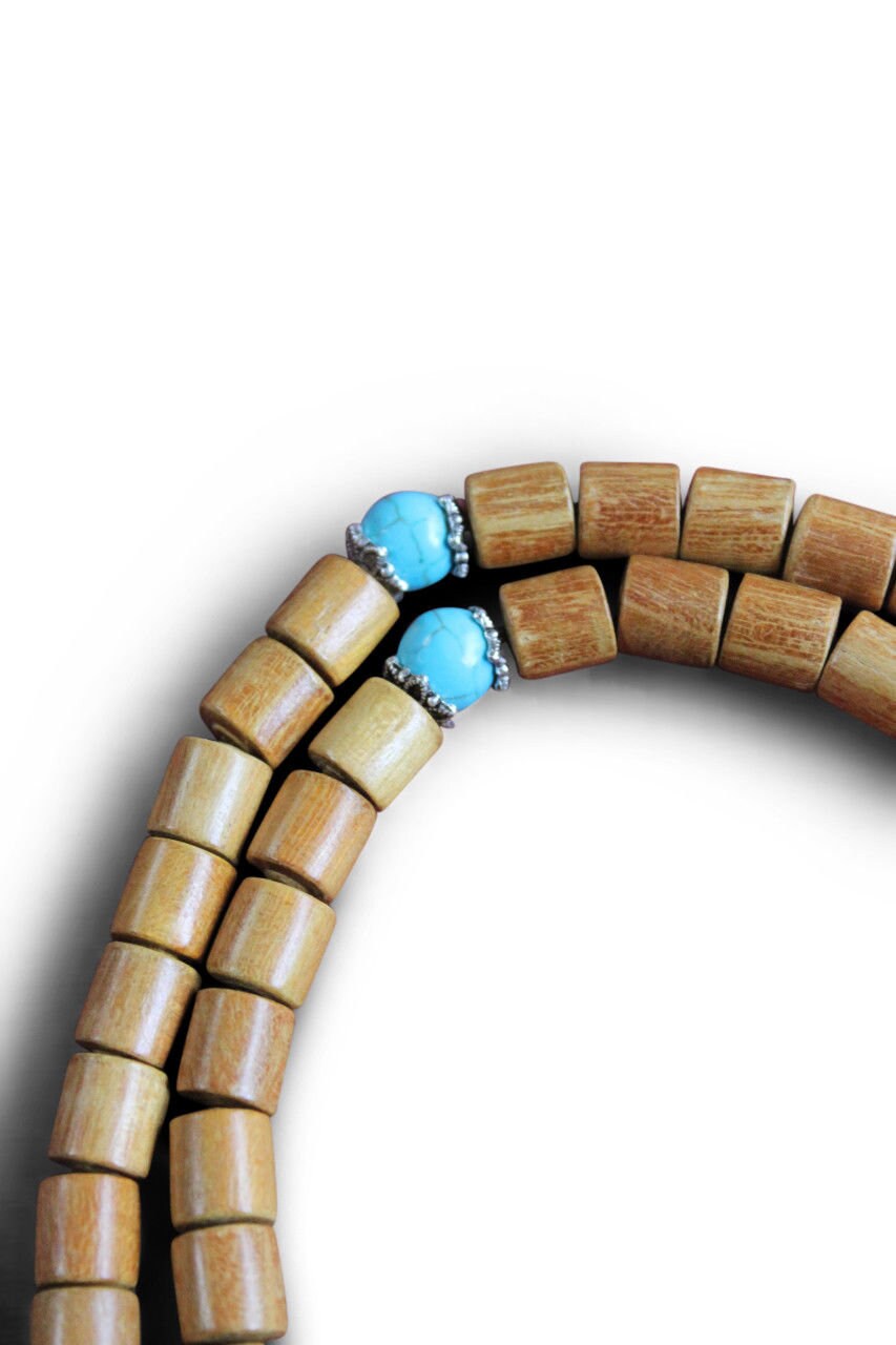 Buddhistische Halskette Mala, Mangoholz, mit Dorje