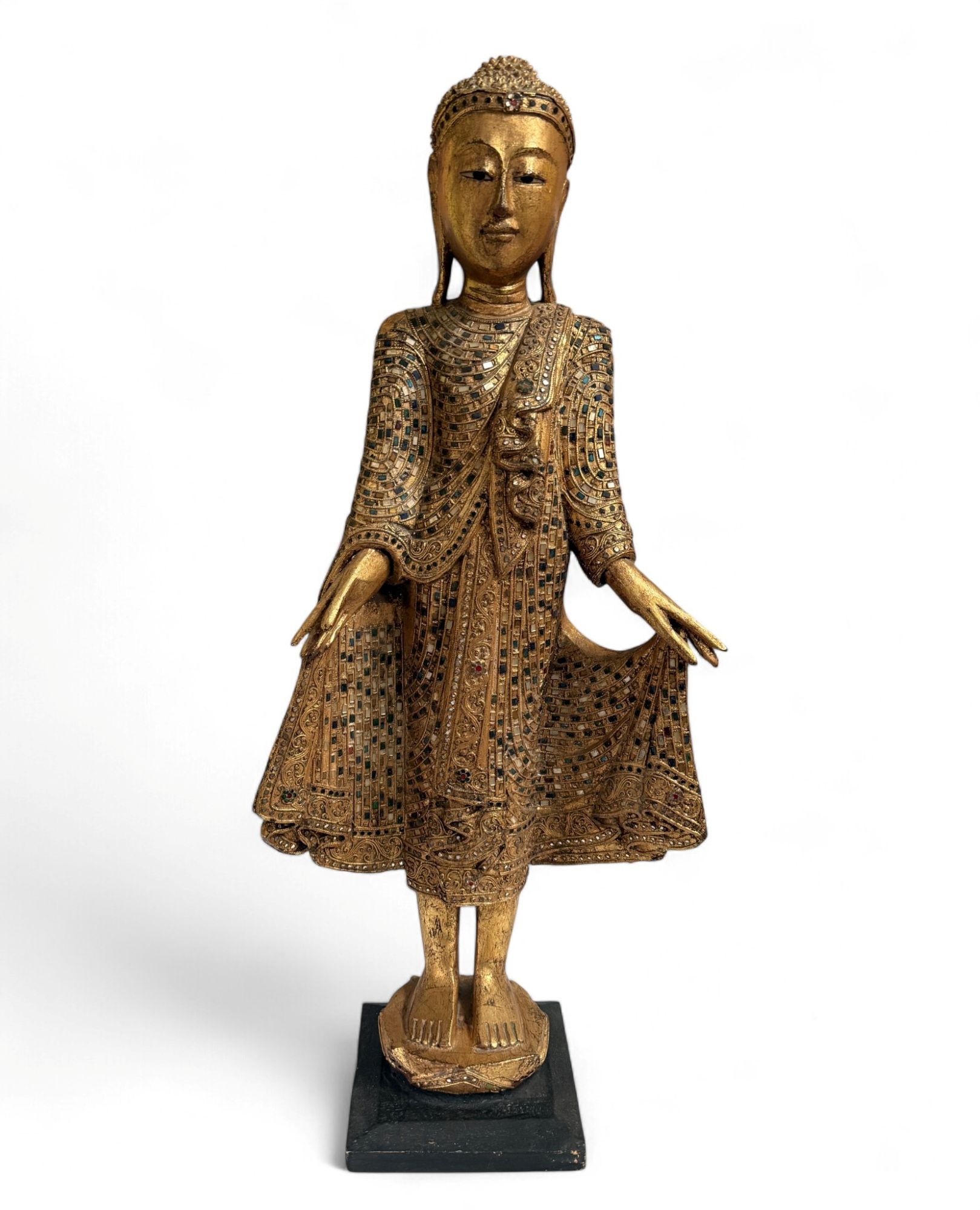 Holz Buddha Skulptur mit Blattvergoldung - alt
