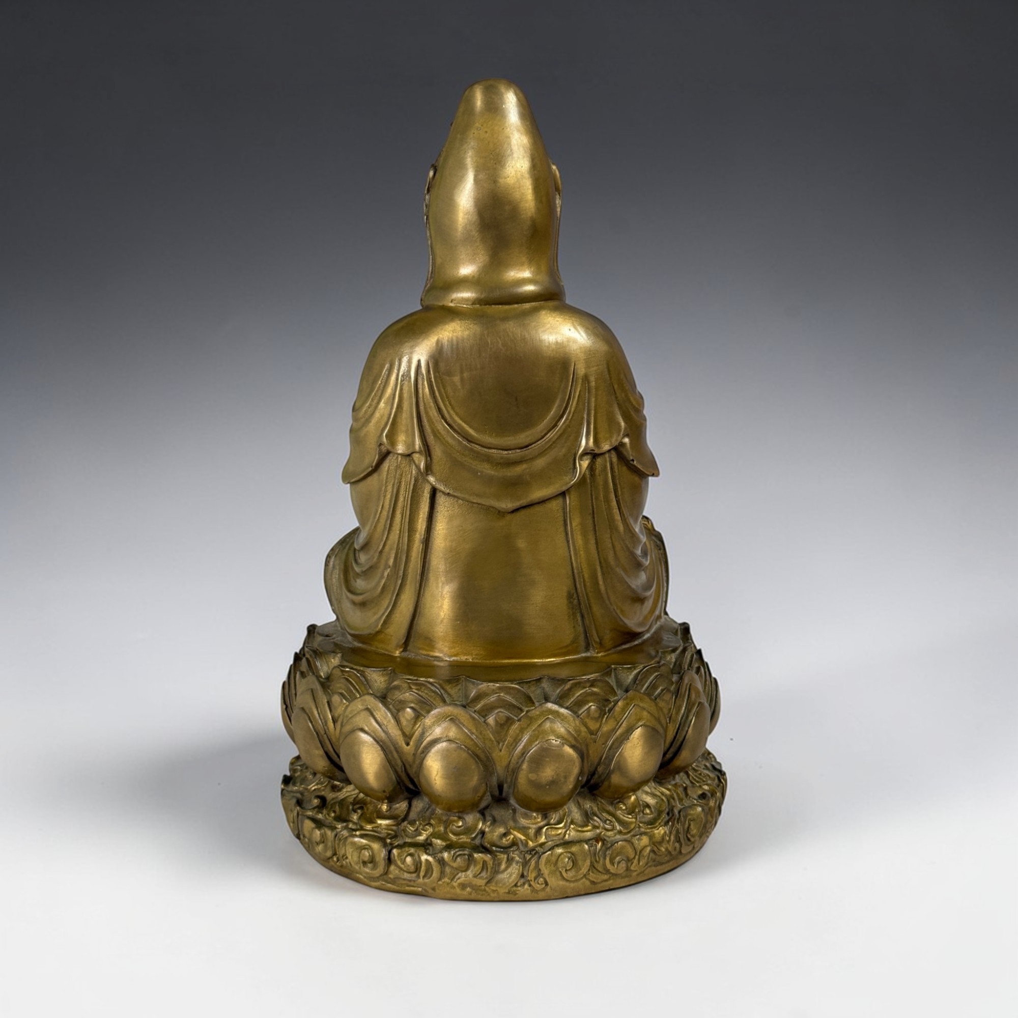 Guan Yin Bronze Figur 29cm China Statue Buch der Weisheit Alte Sammlungsstück