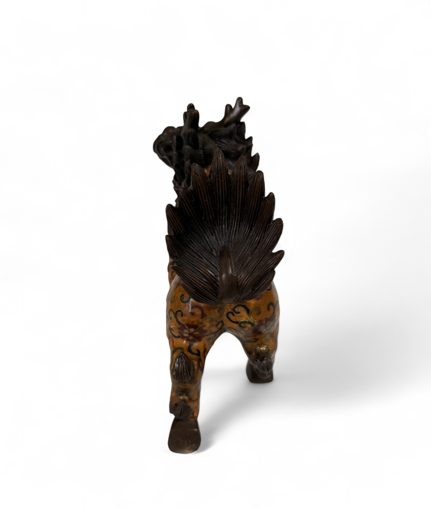 Qilin Cloisonné Bronze Figur – Glücksdrache & Wächterlöwe – Antikmarkt China/Tibet (Sichuan) – 24,5 cm