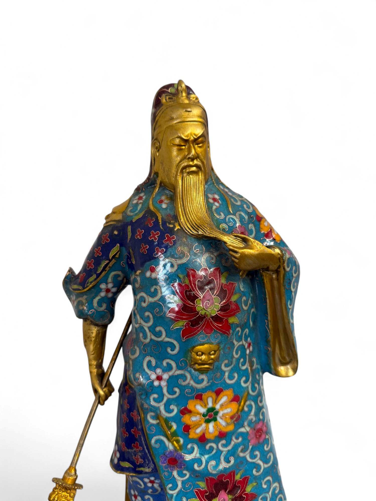 General Guan Yu China Bronze Krieger Figur Cloisonne Skulptur