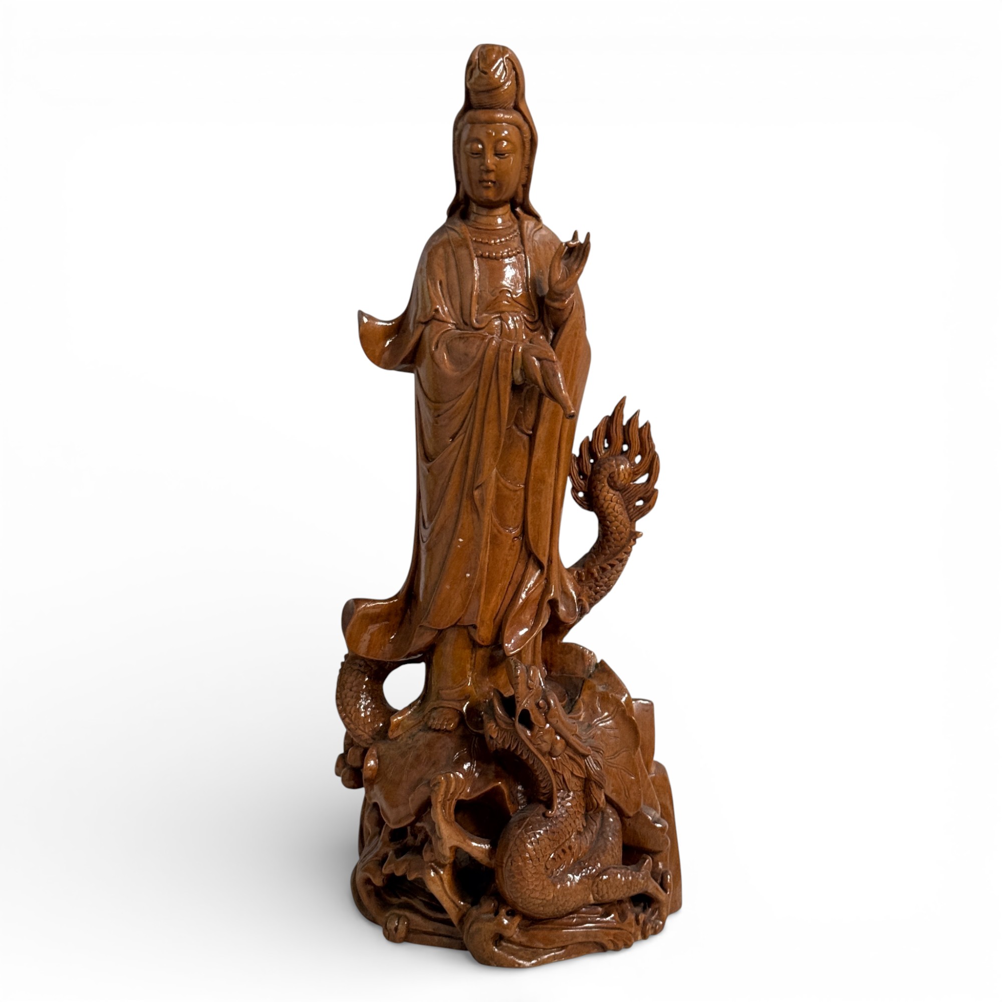 Holz Buddha Statue Guan Yin Skulptur 47 cm groß