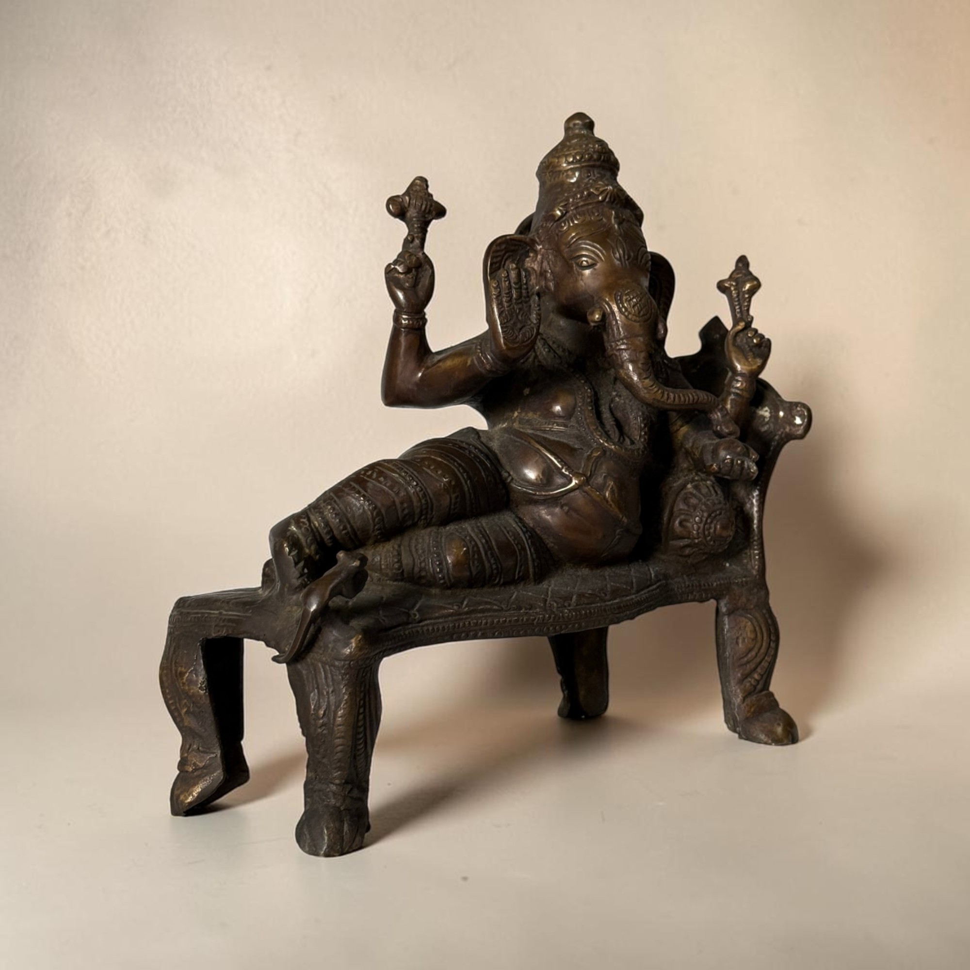 Alte Ganesha Figur Skulptur aus Bronze und Messing Indien 29cm 4,8kg