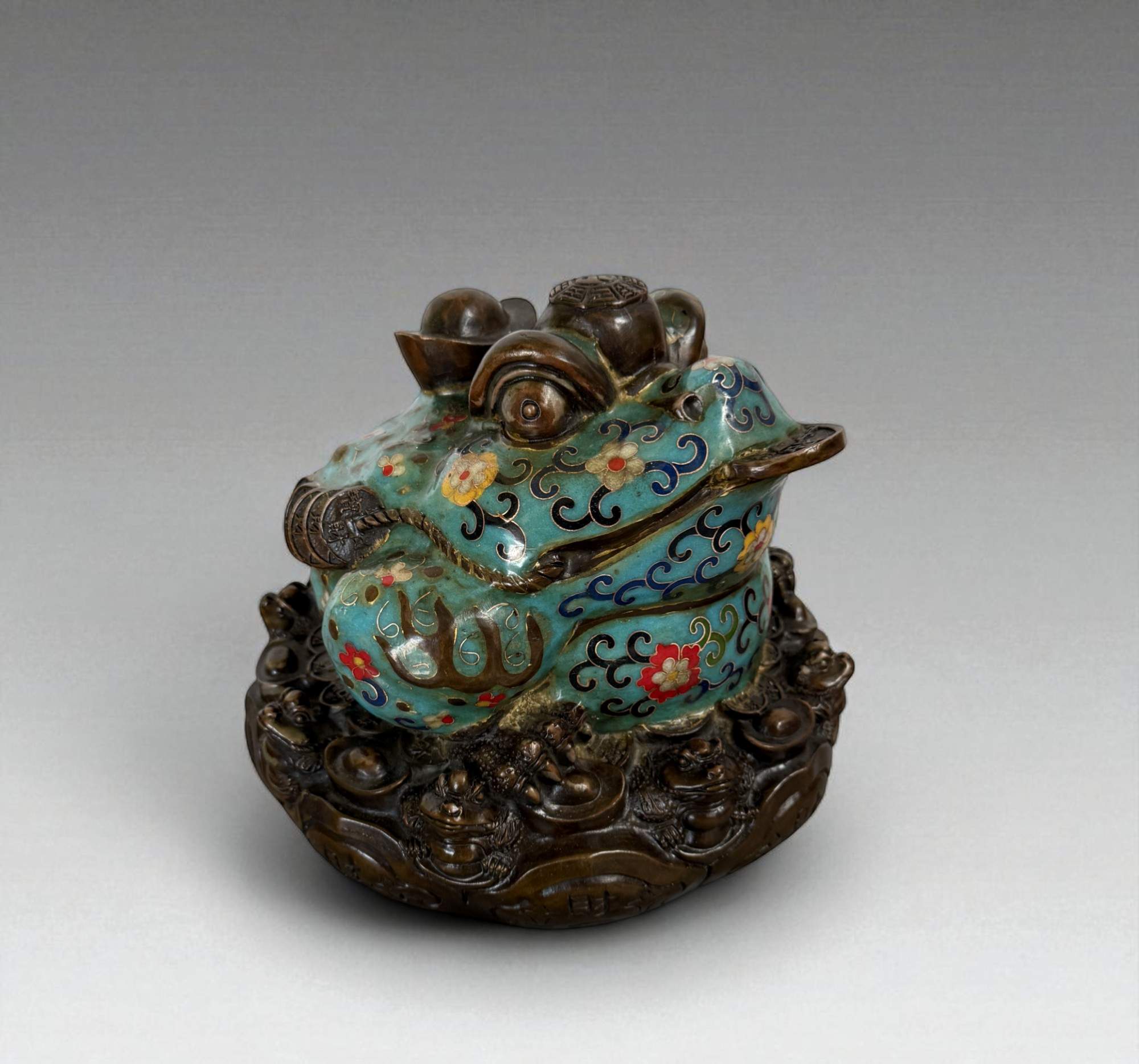 Geldfrosch Geldkröte Bronze Cloisonne chinesische Skulptur