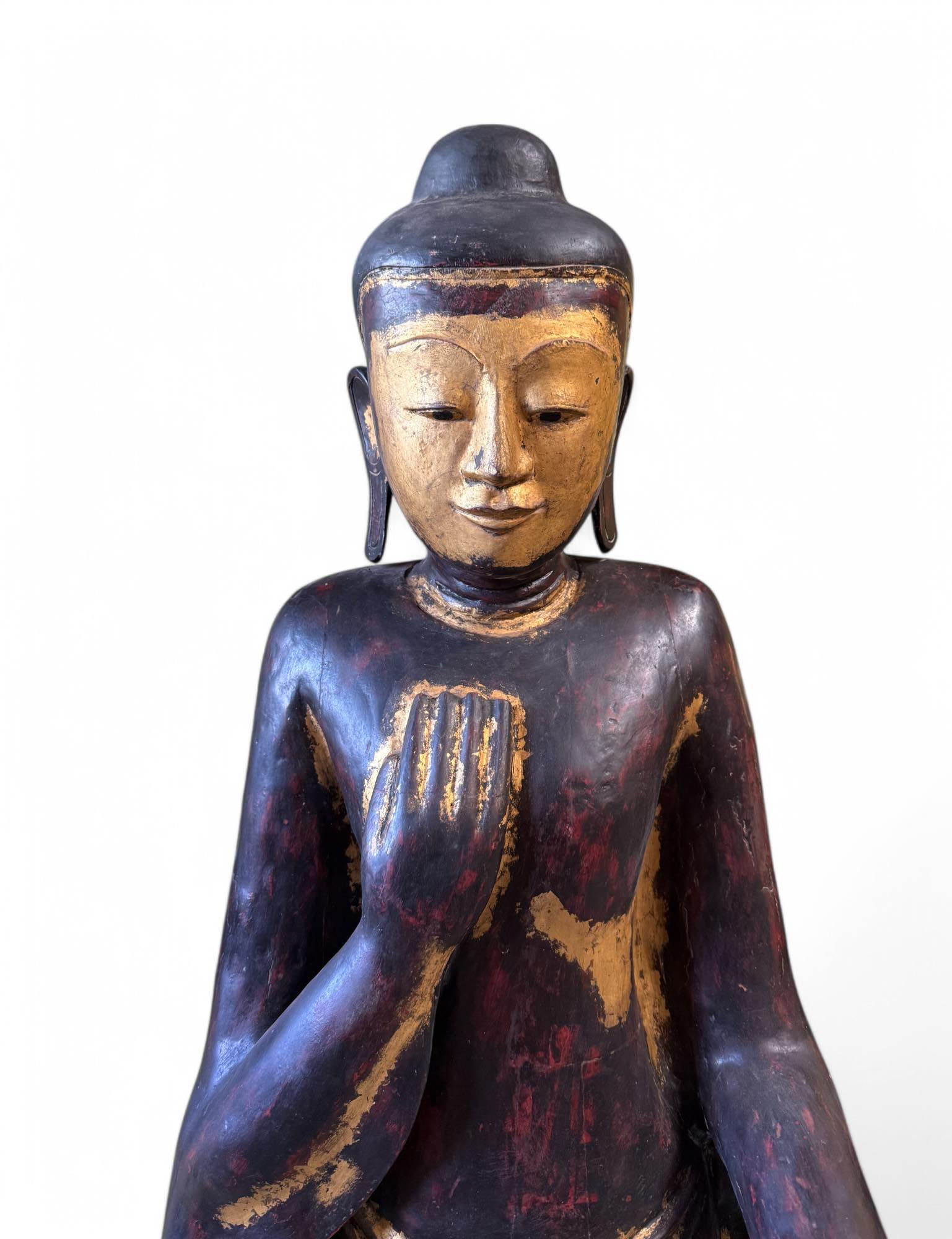 Birmanische Buddha Statue Teak Holz Skulptur Wunschgewährung