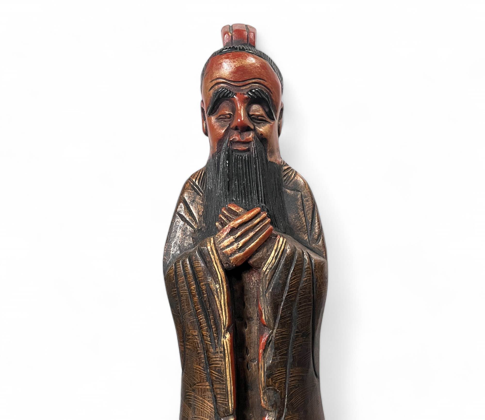 Konfuzius Figur China Holz Skulptur - 46 cm groß