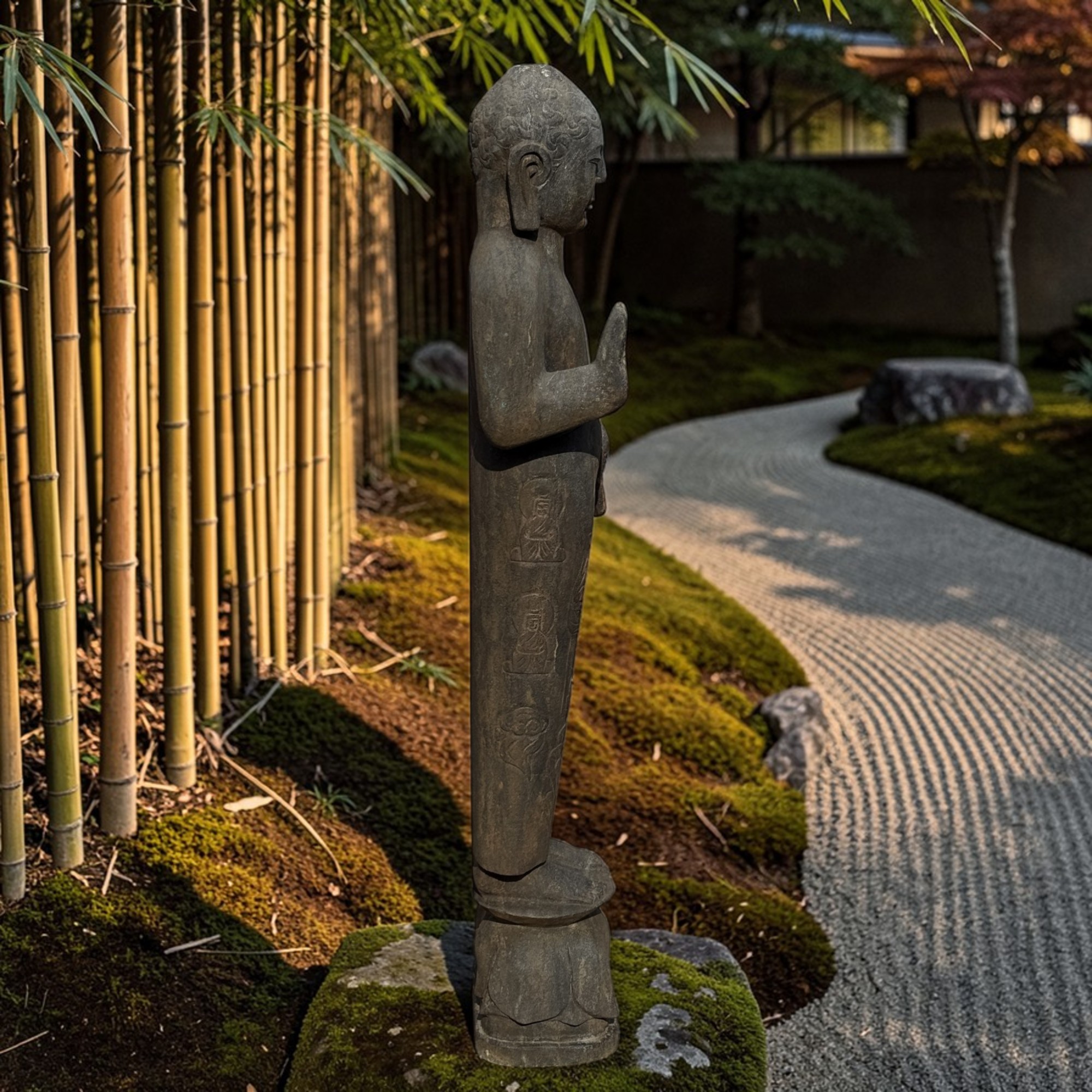 Garten Buddha Statue stehende Skulptur Schutz Geste 121 cm groß