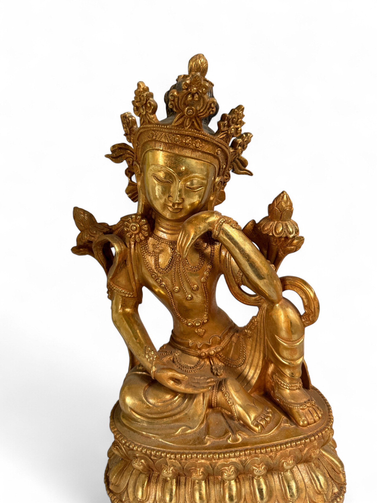 Gekrönte Guan Yin Bronze Figur aus Tibet/China (Sichuan) – 34,5 cm – Antikmarkt Sammlerstück