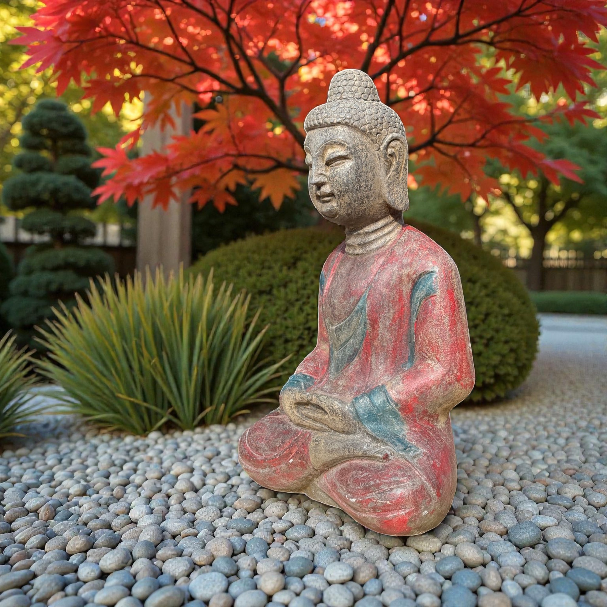 Garten-Buddha Skulptur aus Bluestone – sitzend, 62 cm, Naturstein