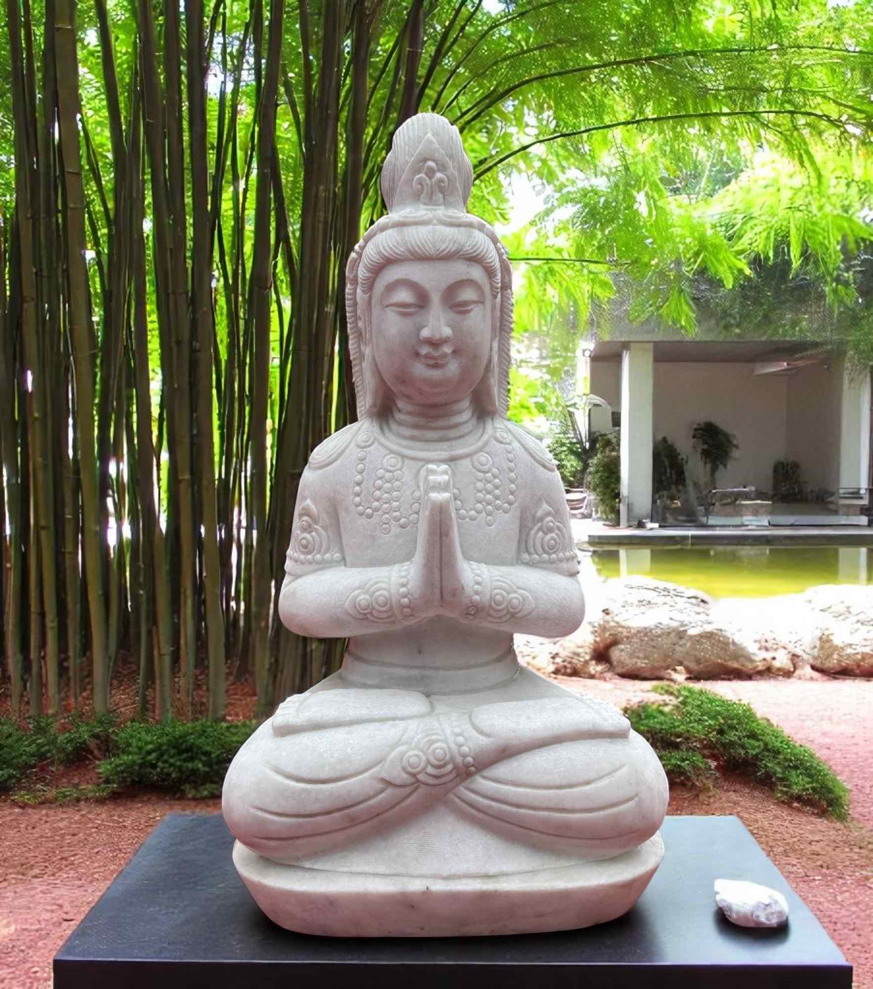 Guanyin Garten Buddha Skulptur Marmor Stein 65cm groß