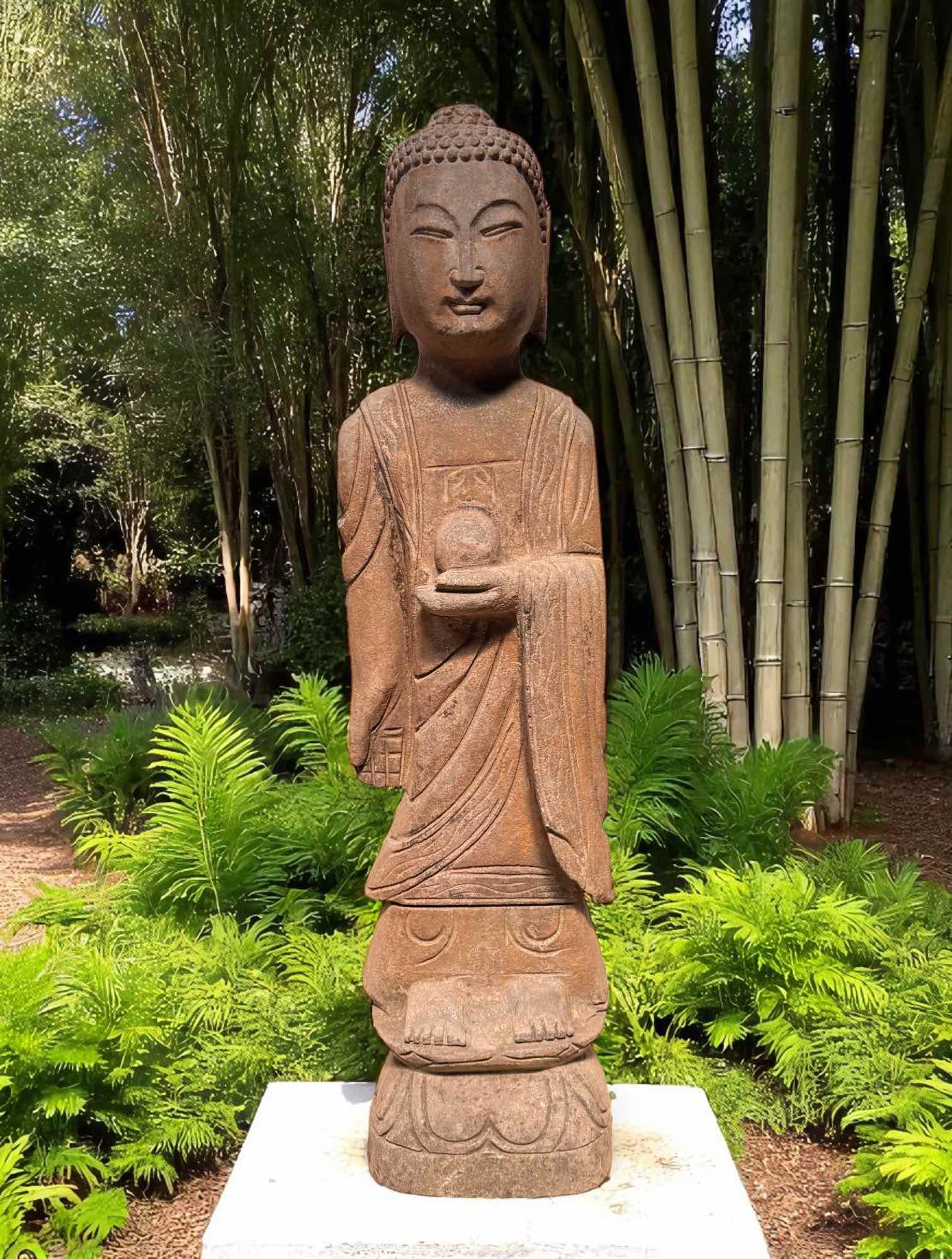 Garten Buddha Statue Naturstein Figur Wunschgewährungs Geste